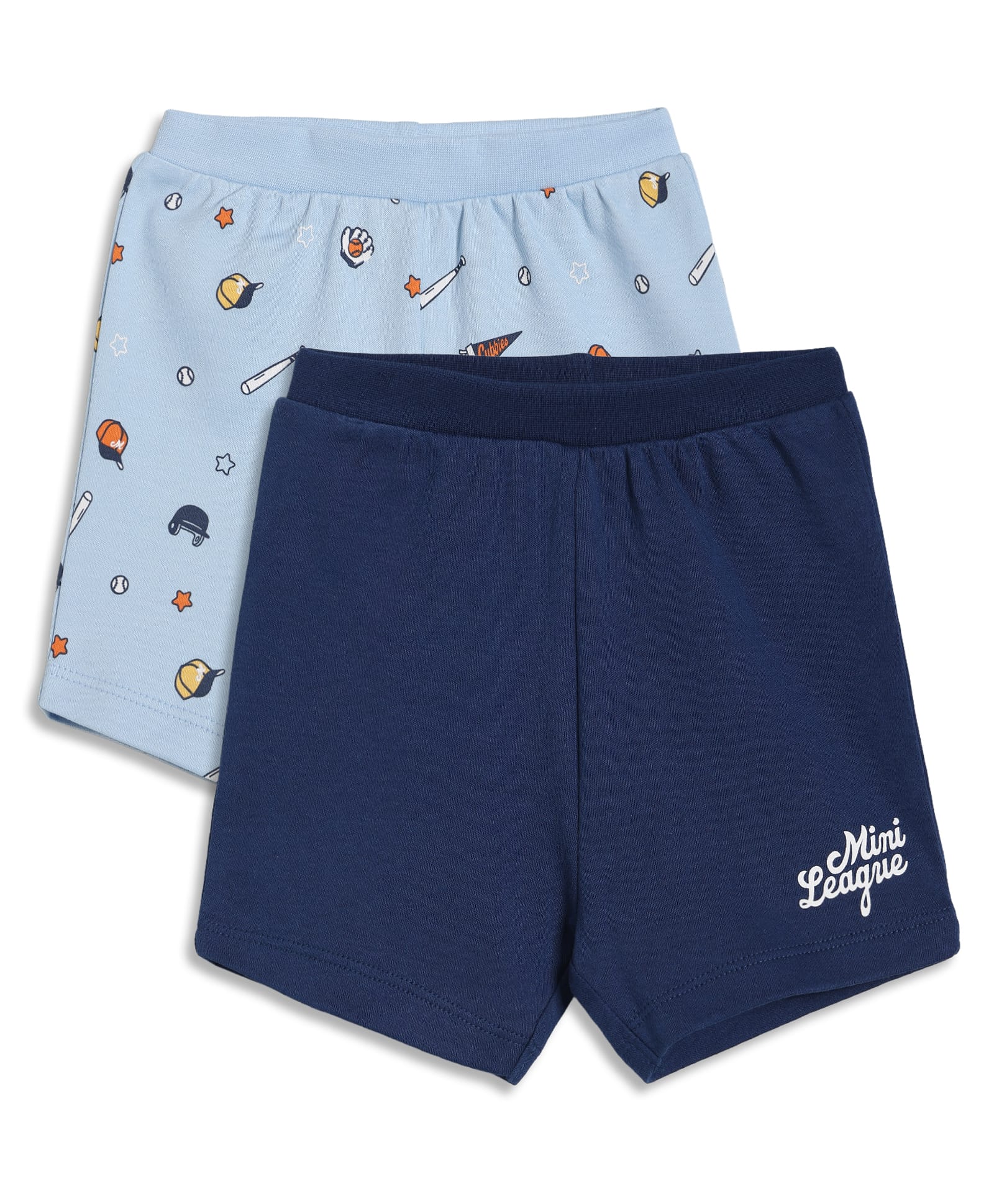 MINI KLUB Cotton Knit Pack Of 2 Sports Theme Printed Shorts - Blue & Navy Blue-picture-42