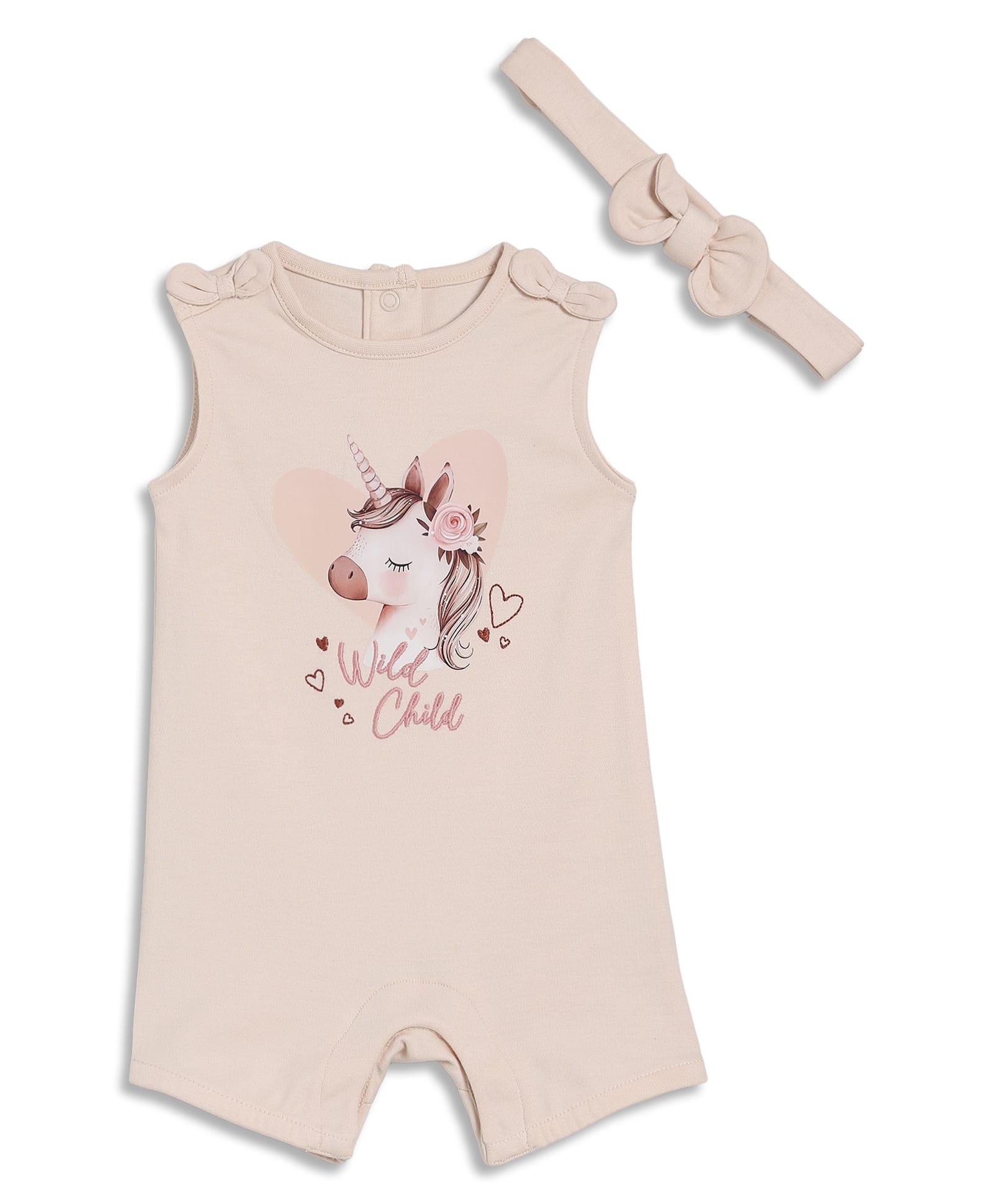 MINI KLUB Cotton Knit Sleeveless Unicorn Printed Romper With Headband - Pink-picture-47