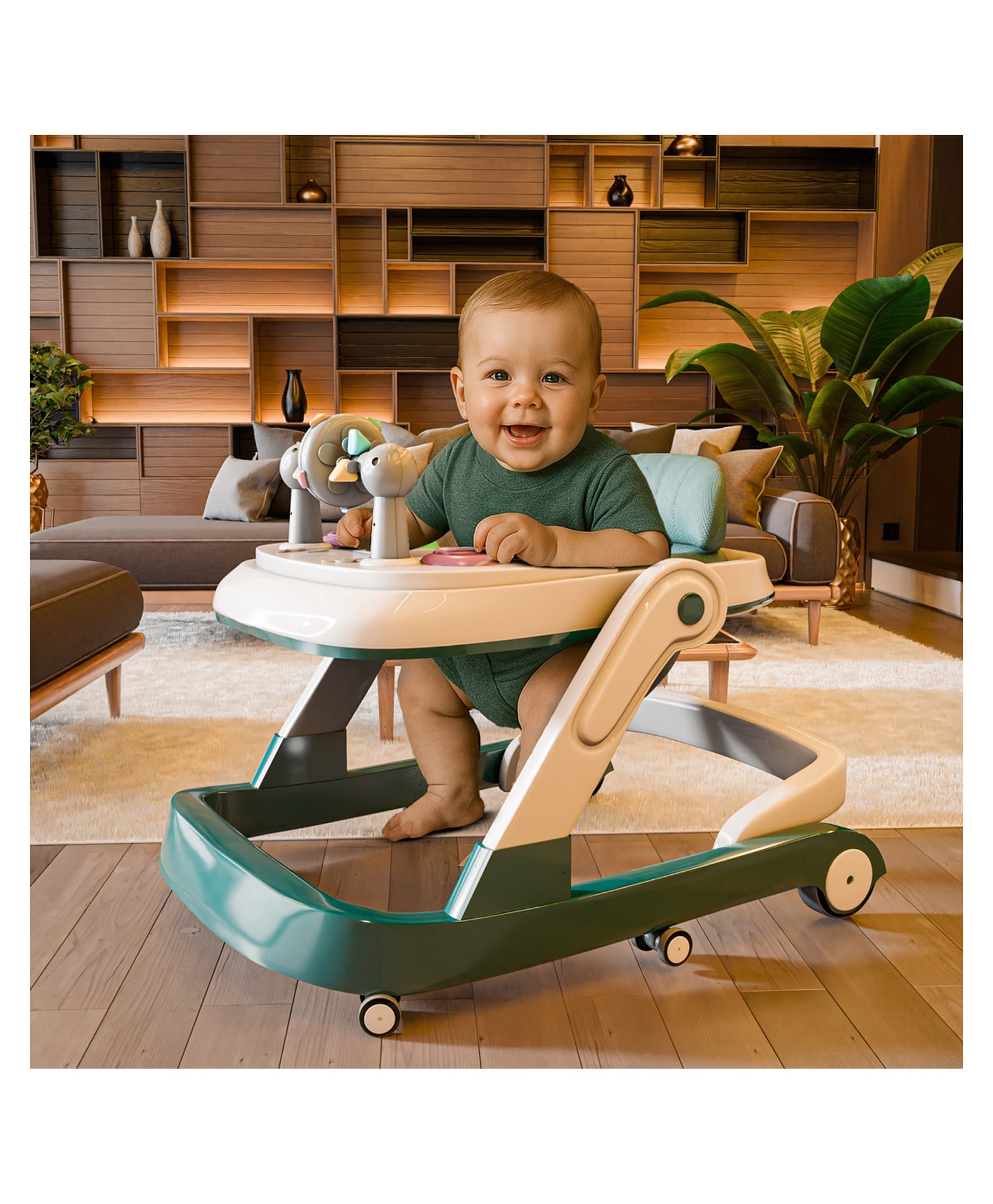 Cockatoo 3 In 1 Baby Push & Actiity Walker With Musical Toy Tray & Light - Sea Green-image-5
