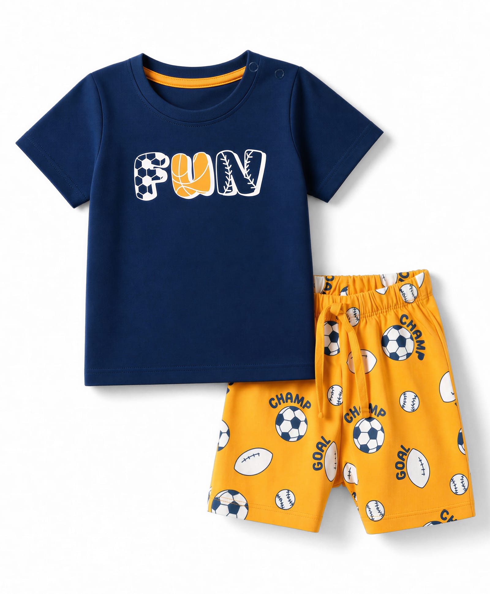 Doodle Poodle 100% Cotton Single Jersey Knit Half Sleeves T-shirt & Shorts Night Suit With Football & Text Print - Navy Blue-picture-6
