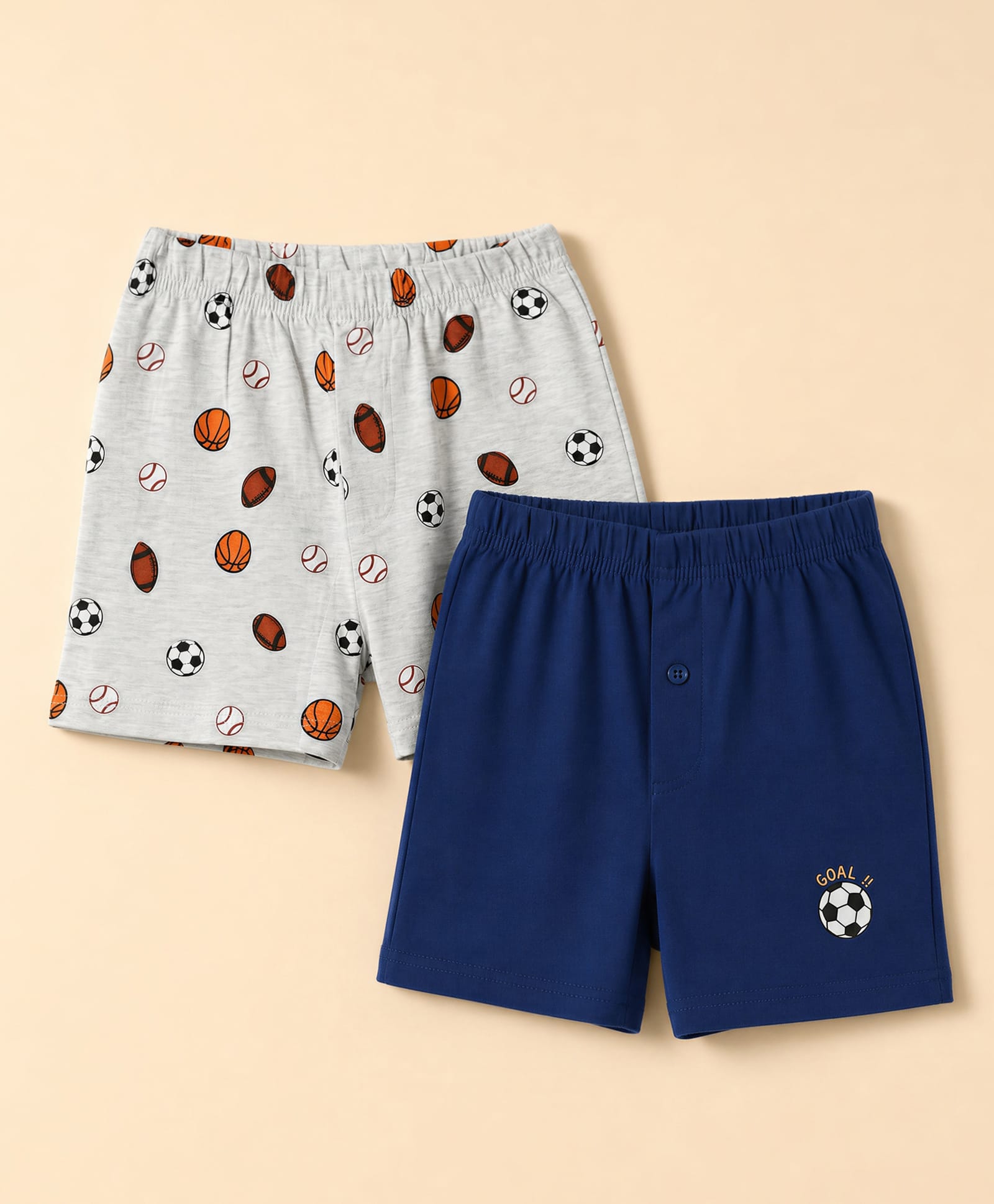 Honeyhap Premium 95% Cotton 5% Spandex Knit Bio Finish Boxers With Ball Print Pack of 2 - Navy Blue & Grey-image-31