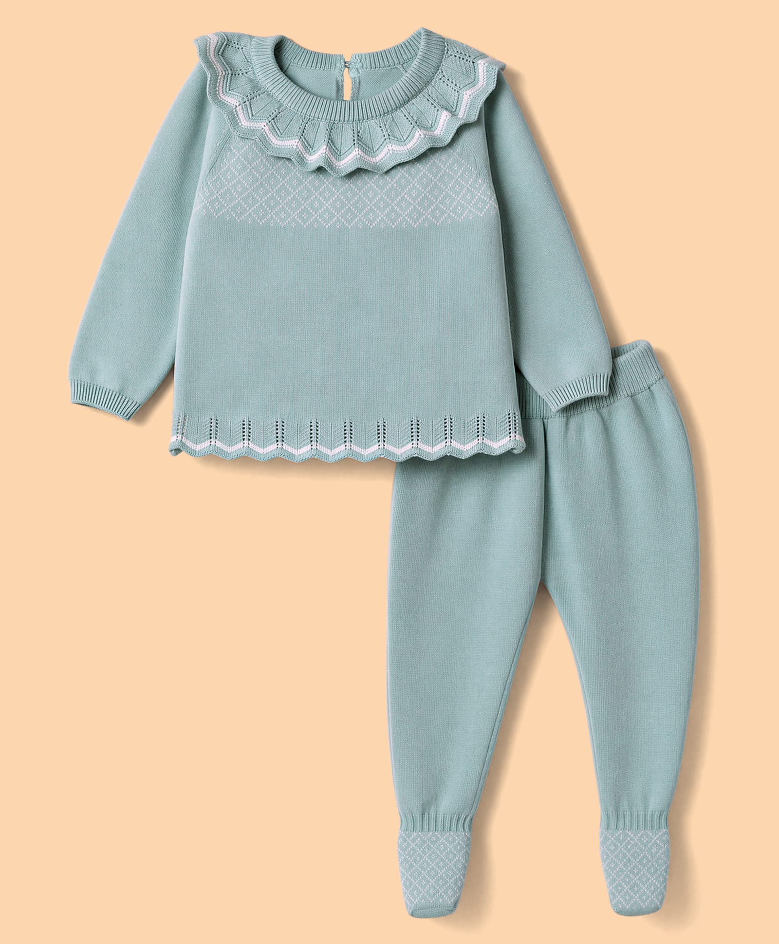 ToffyHouse Knit Full Sleeves Sweater Set with Frill detailing - Light Green-picture-35