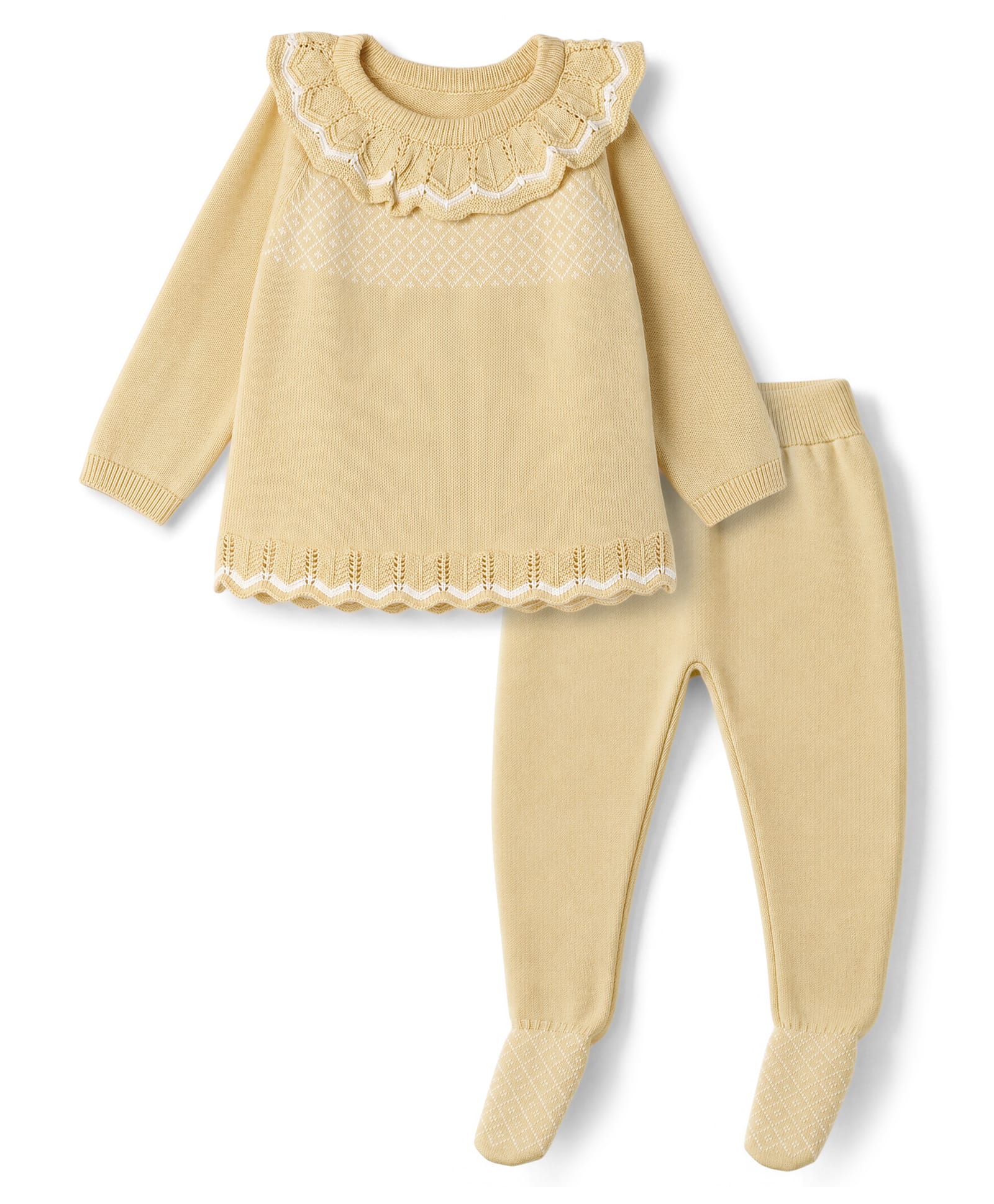 ToffyHouse Knit Full Sleeves Sweater Sets with Frill Detailing - Light Yellow-picture-36