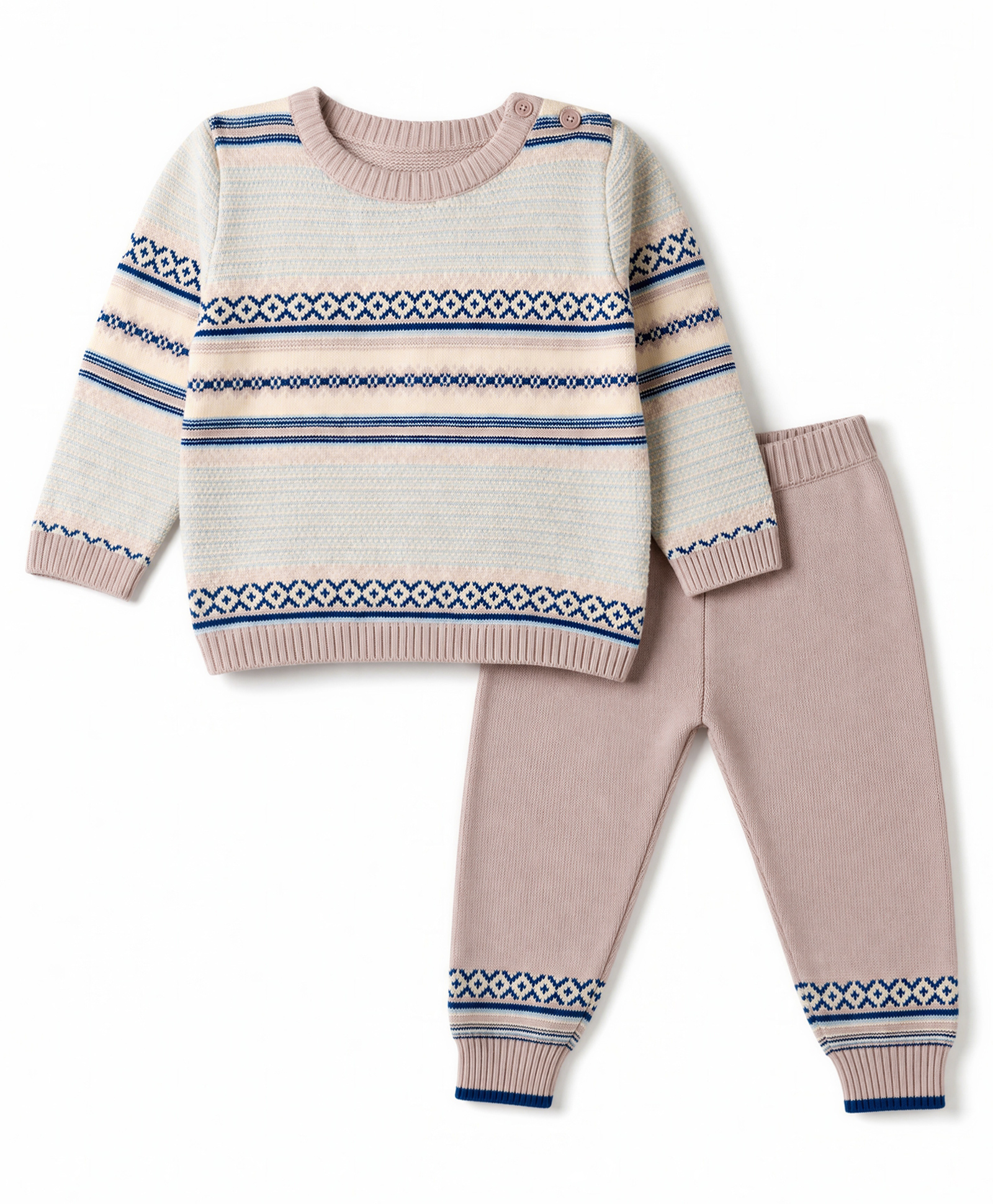 ToffyHouse Knit Full Sleeves Sweater Set with Argyle Design - Light Blue-picture-30