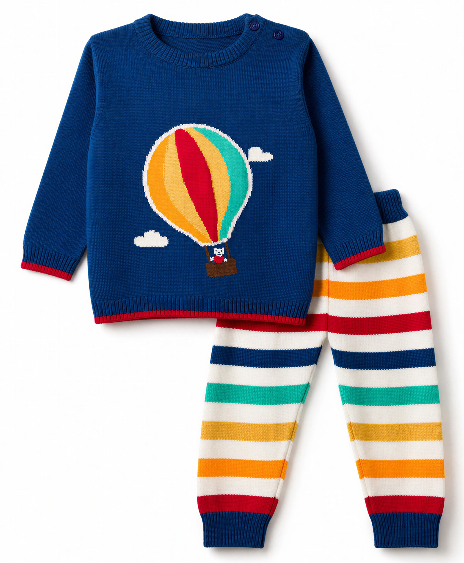 ToffyHouse Knit Full Sleeves Sweater Set with Stripes & Balloon Design - Navy Blue-picture-21