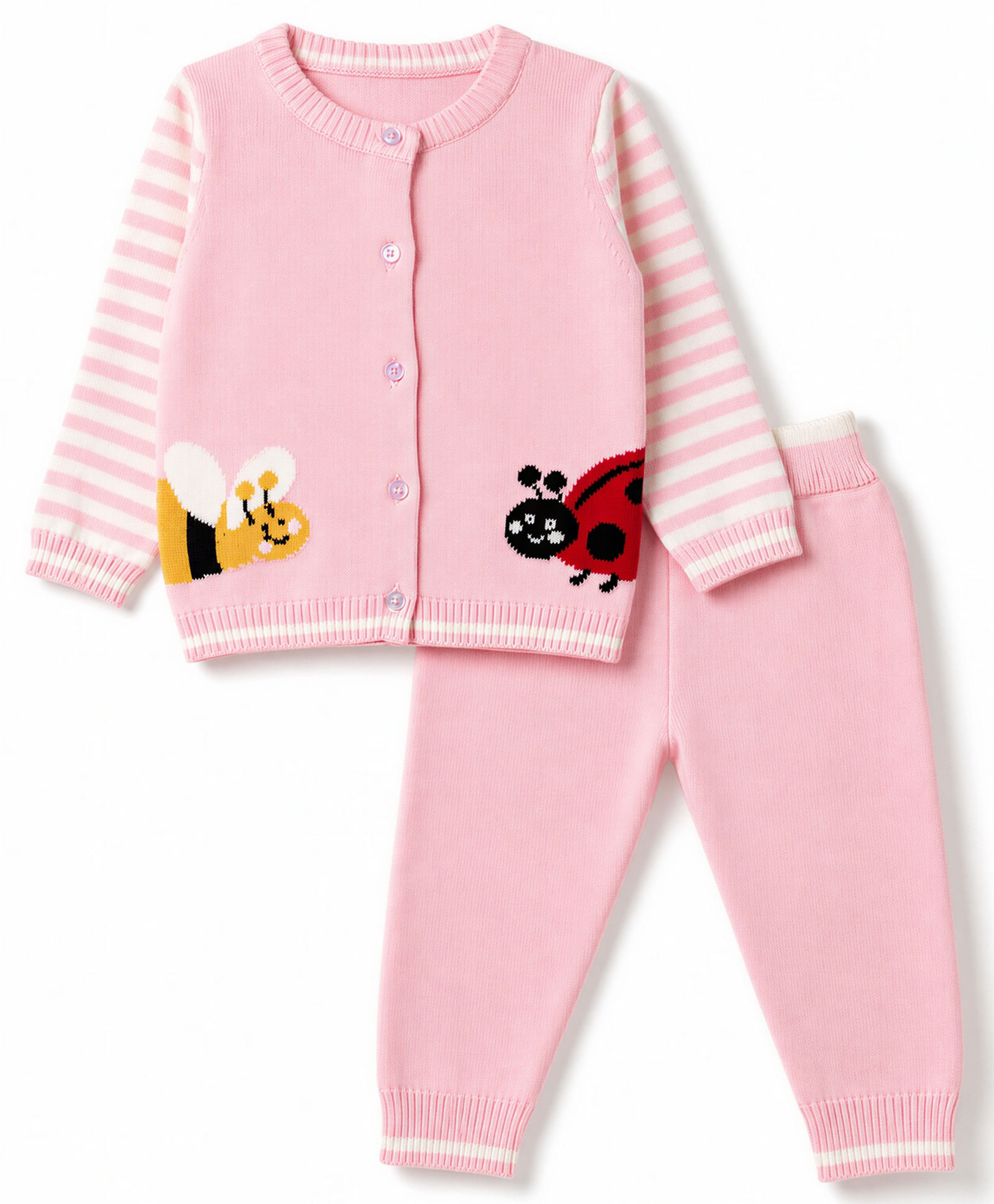 ToffyHouse Knit Full Sleeves Sweater Set with Bugs & Bees Design - Pink-picture-15