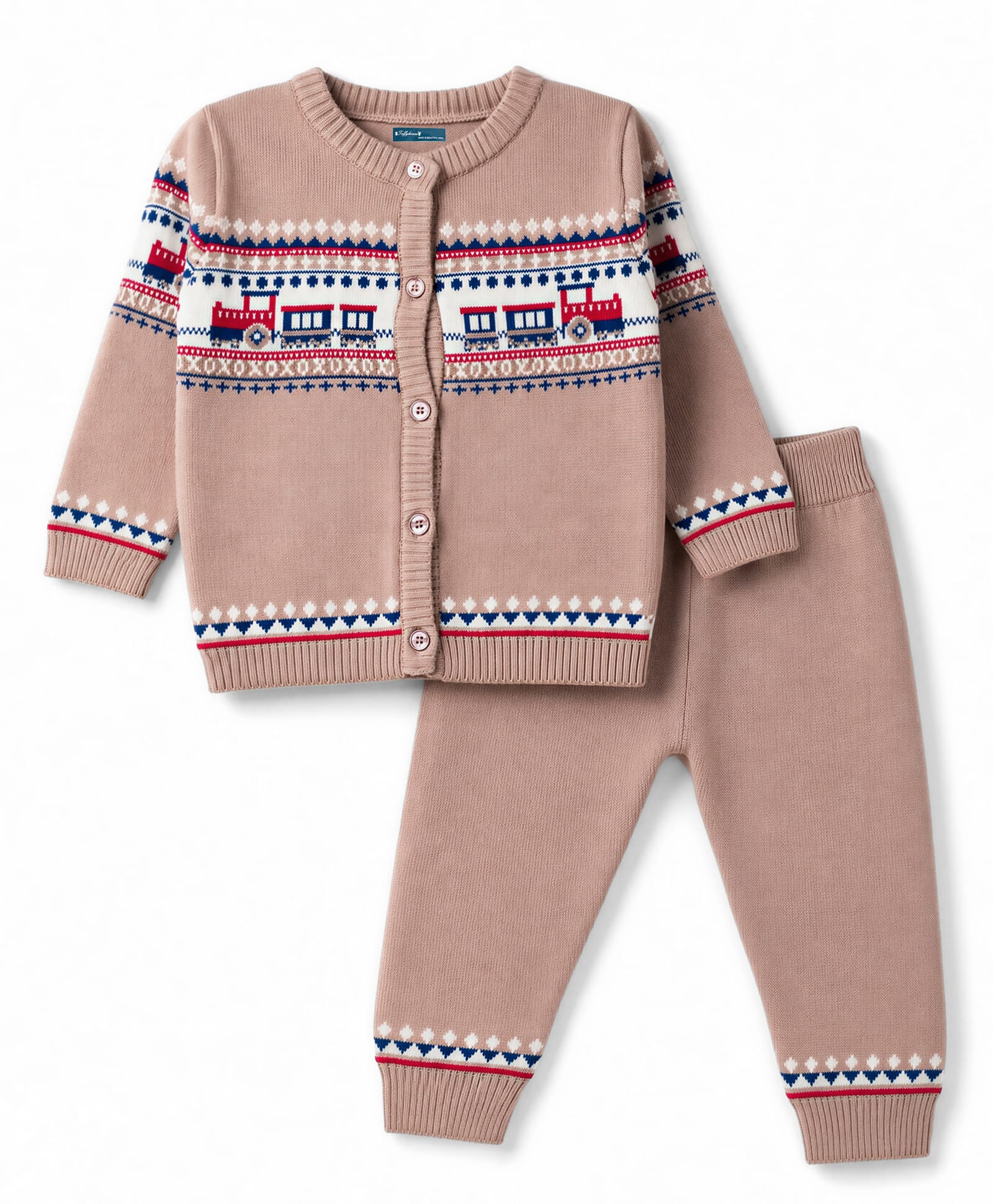 ToffyHouse Knit Full Sleeves Toy Train Design Sweater Set - Tan-image-19