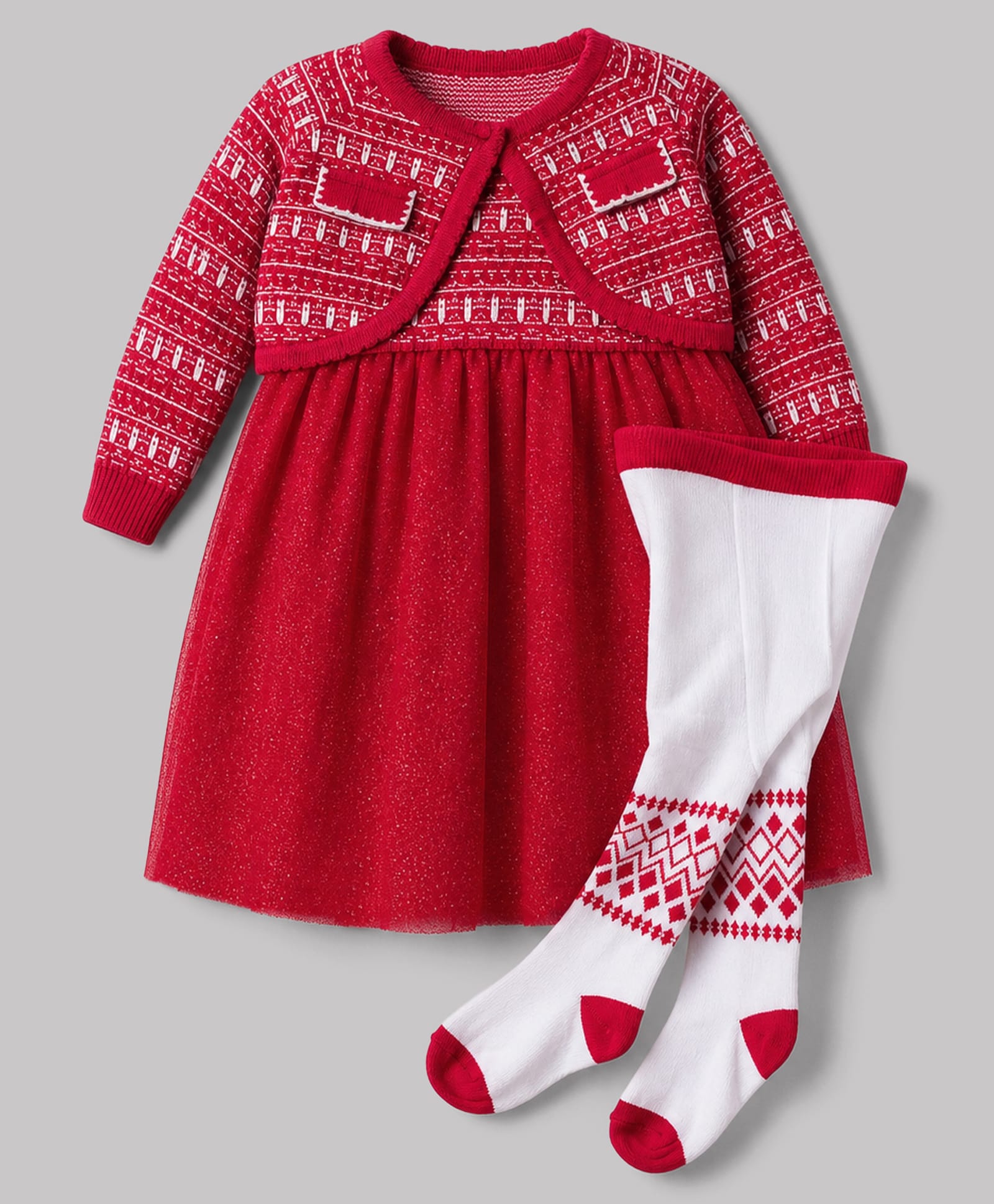 ToffyHouse Knitted Full Sleeves Embroidered Party Dress With Leggings - Red-image-11