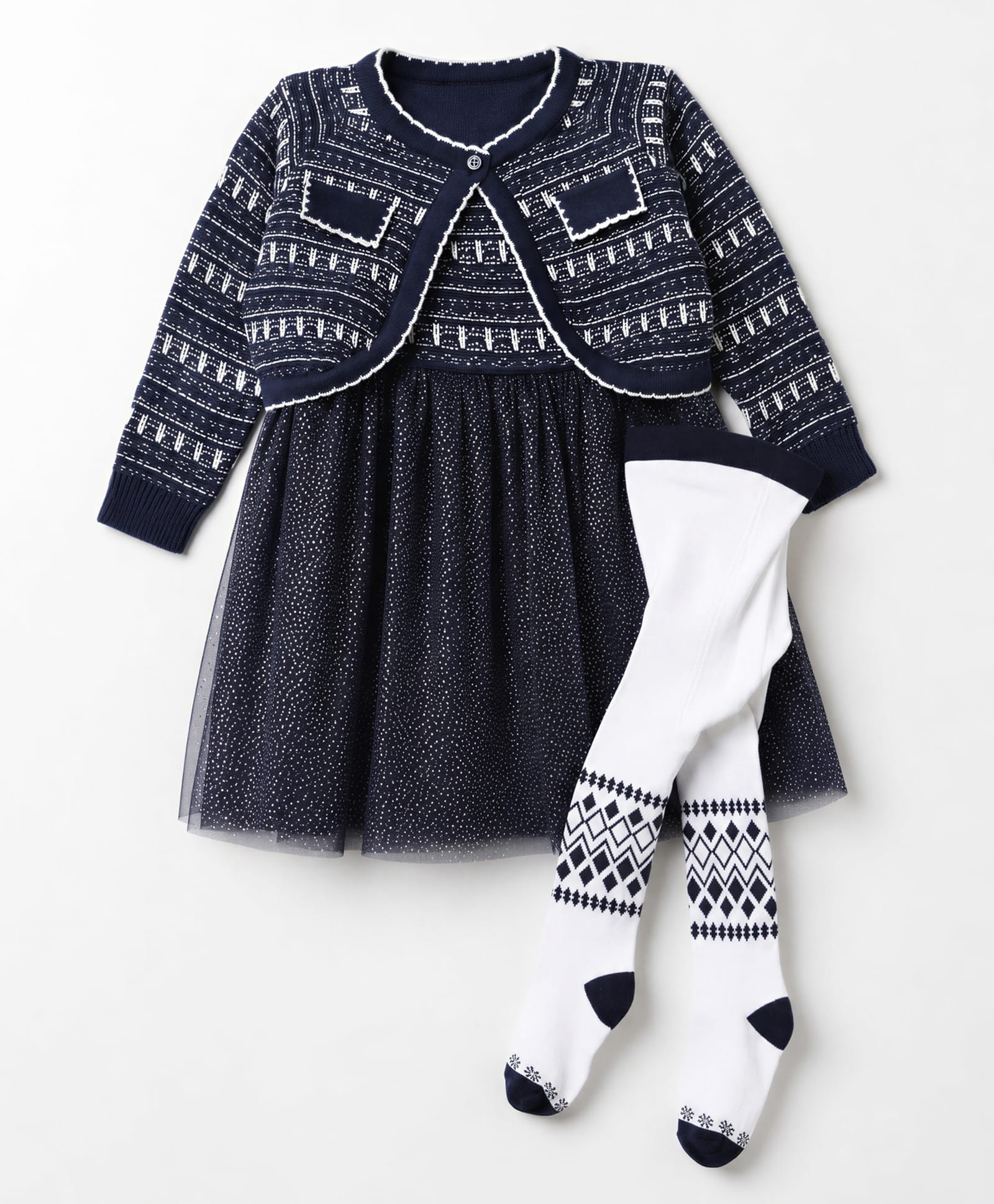ToffyHouse Knitted Full Sleeves Embroidered Party Dress With Leggings - Navy Blue-picture-36
