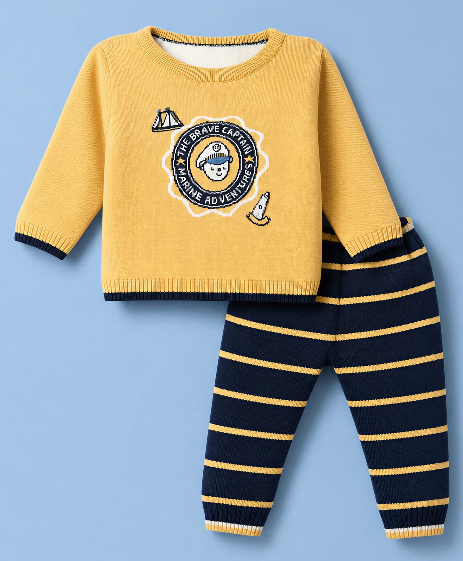ToffyHouse Knit Full Sleeves Sweater Set with Nautical Theme Design - Golden-picture-32