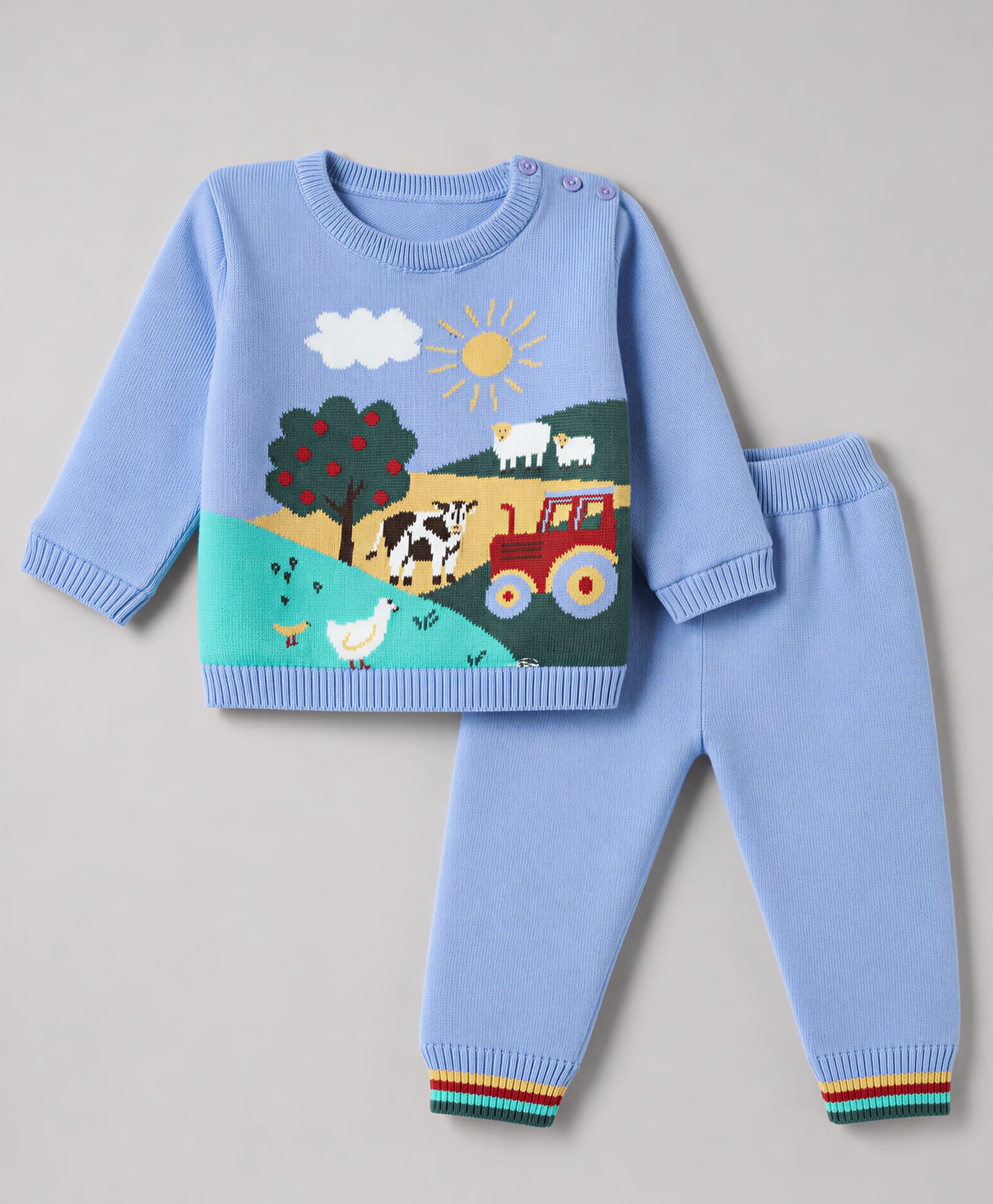 ToffyHouse Knit Full Sleeves Baby Sweater Set with Nature Theme Design - Sky Blue-image-8