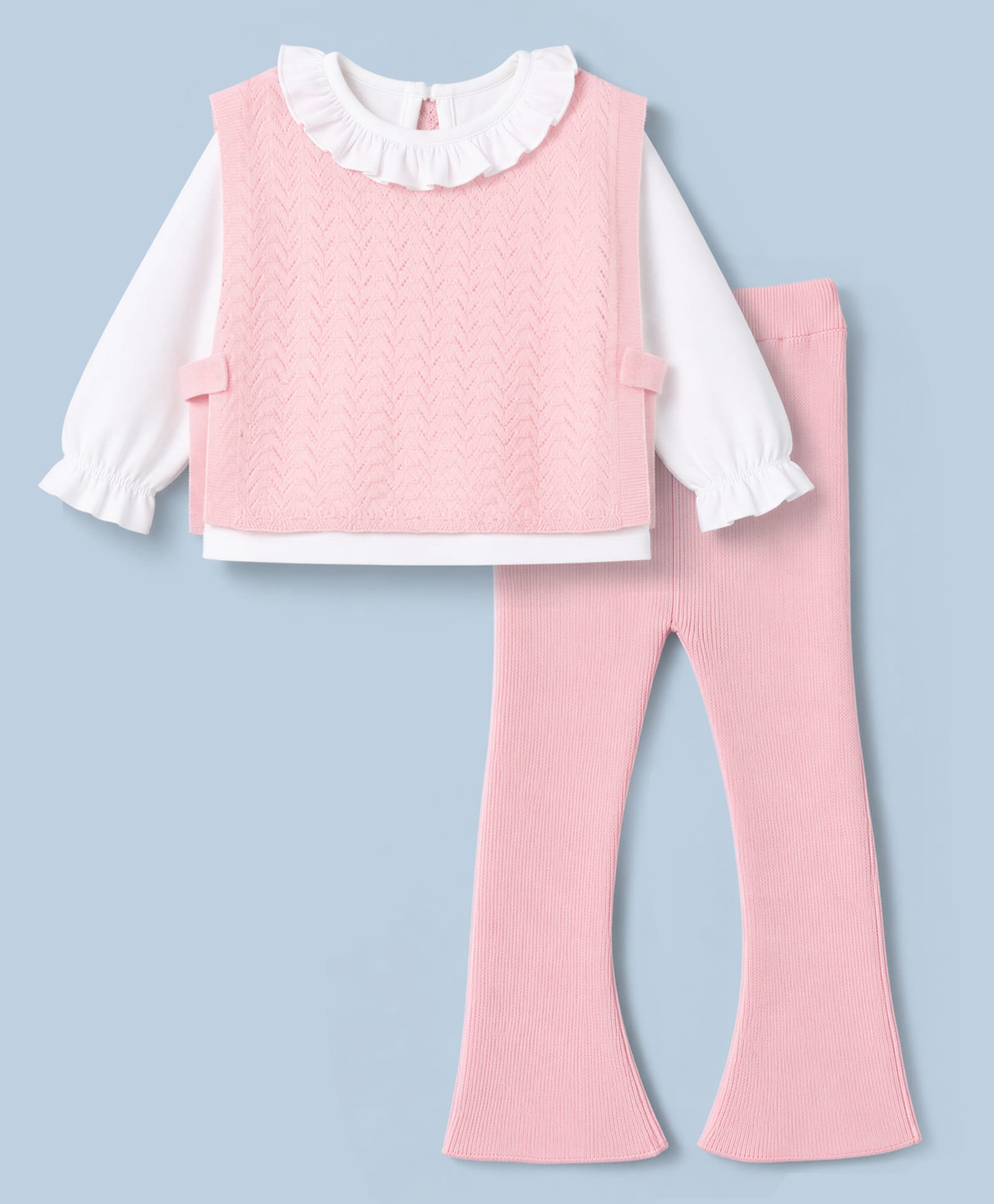 ToffyHouse Knit Full Sleeves Sweater Set with Top - Pink-picture-16