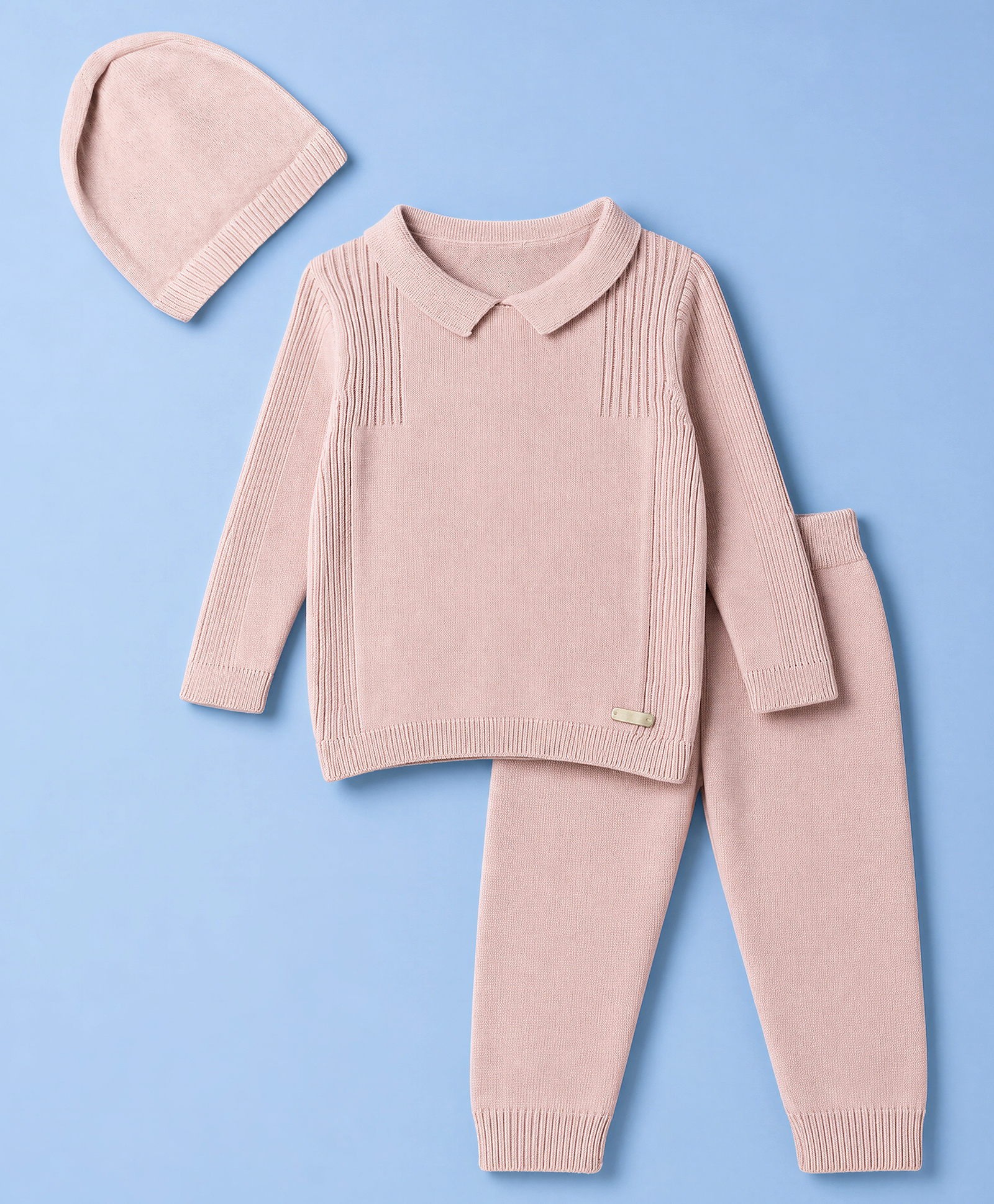 ToffyHouse Knitted Full Sleeves Solid Sweater Sets - Peach-image-24