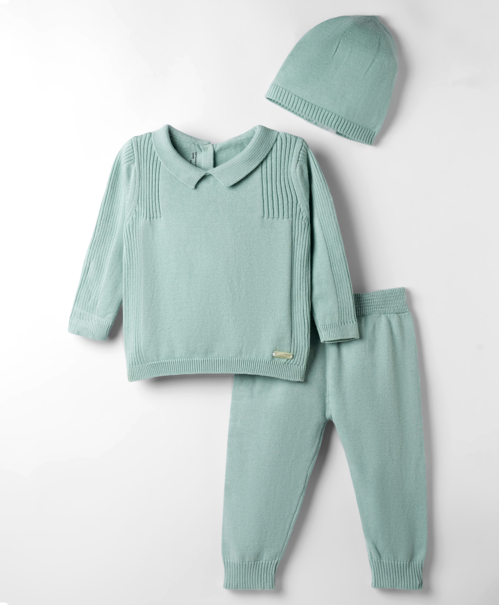 ToffyHouse Knit Full Sleeves Solid Textured Sweater Set With Cap - Light Green-picture-27