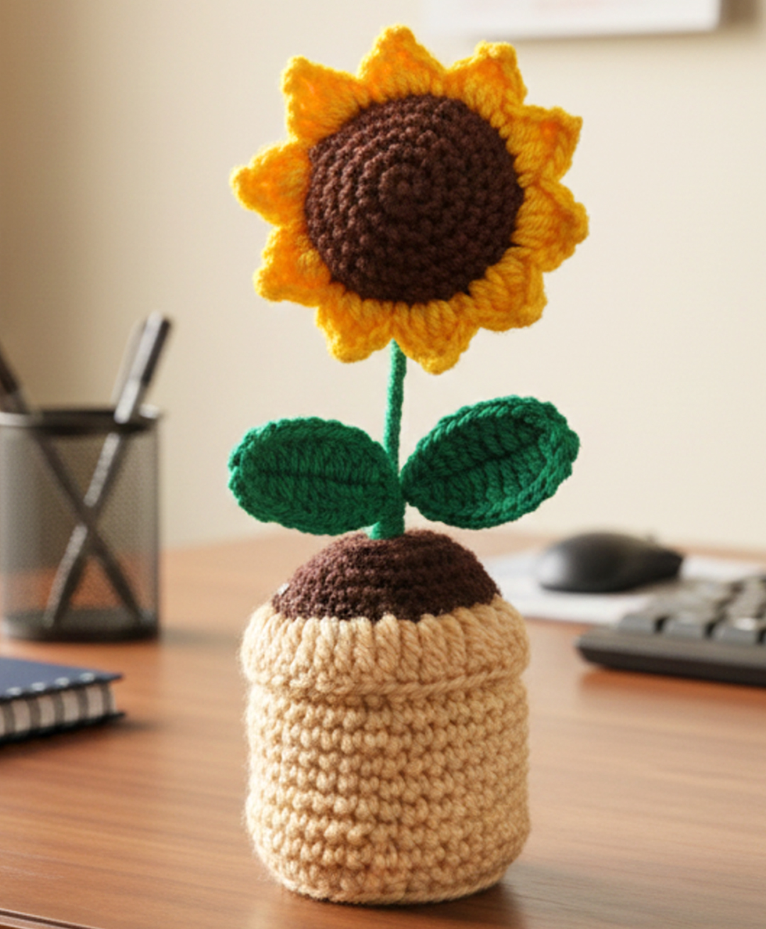 Greenkin Handmade Crochet Sunflower Flower with Pot-picture-11