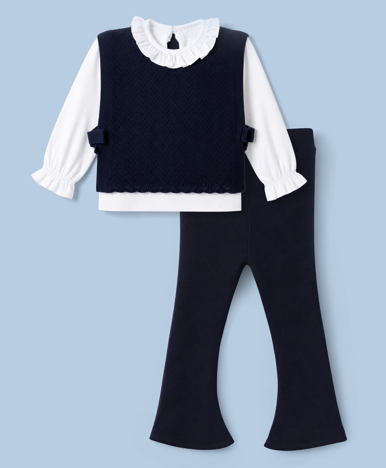 Toffyhouse Knitted Full Sleeves Top & Pant With Cable Knit Design Sweater - Navy Blue-image-26