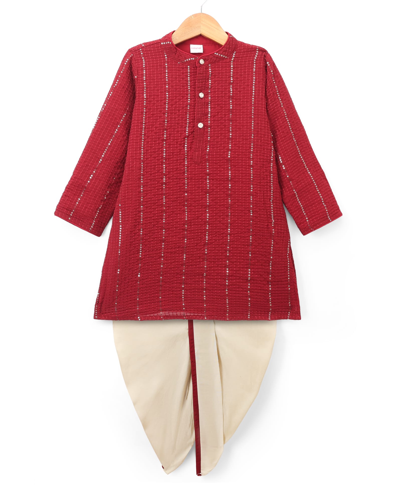 Babyhug Georgette Woven Full Sleeves Sequin Embroidered Dhoti Kurta Set - Red-image-8