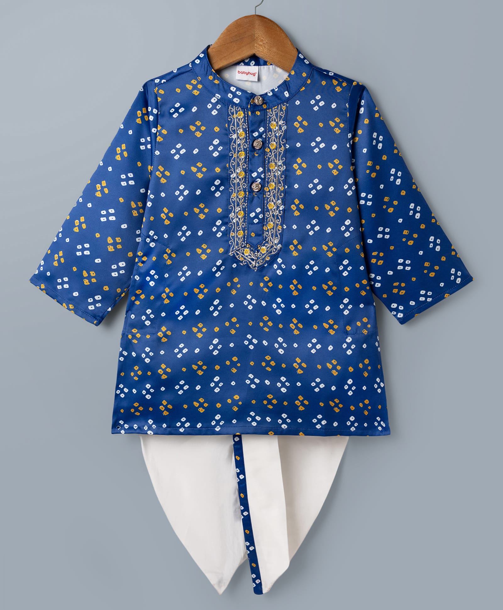 Babyhug Rayon Woven Full Sleeves Bandhani Printed Kurta Dhoti Set -Blue-picture-28