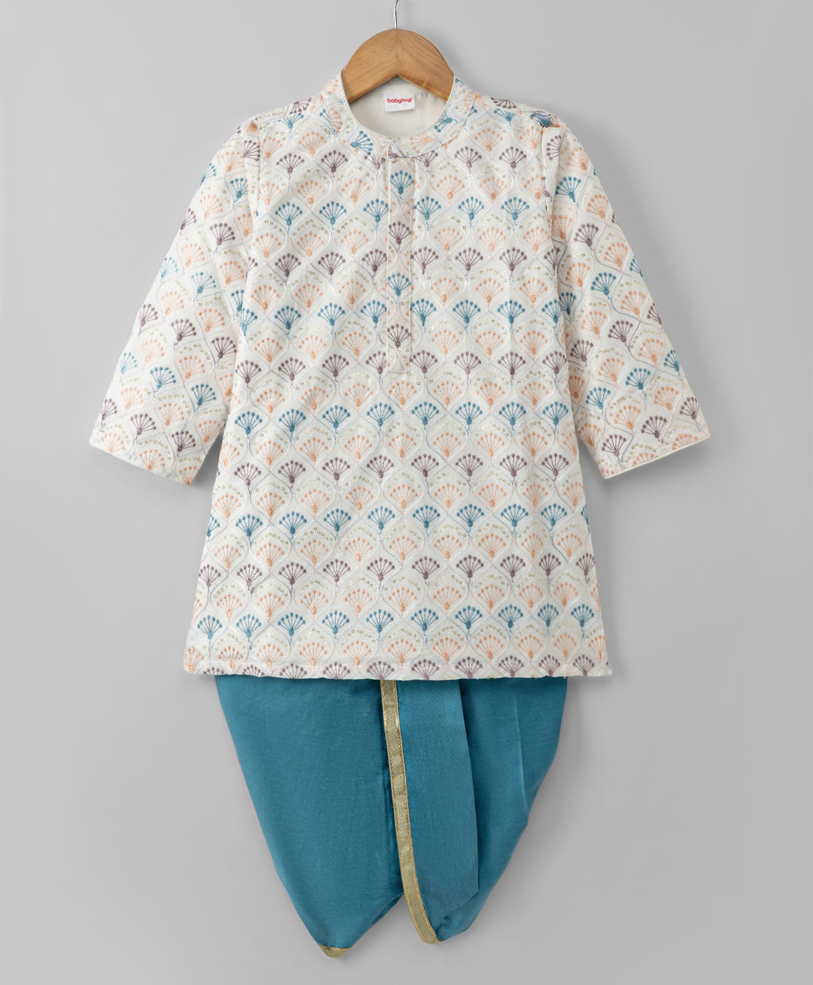 Babyhug Woven Full Sleeves Floral Embroidered Dhoti Kurta Set - White-picture-23