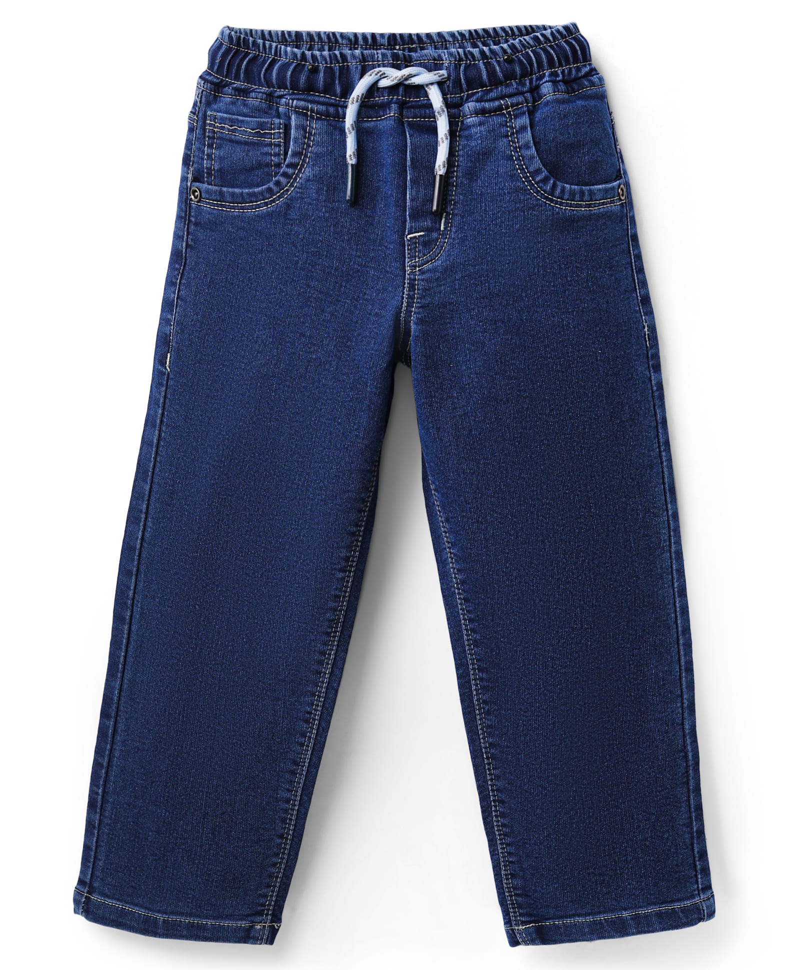 Olio Kids Denim Woven Full Length Solid Color Jeans Leaves - Blue-picture-19
