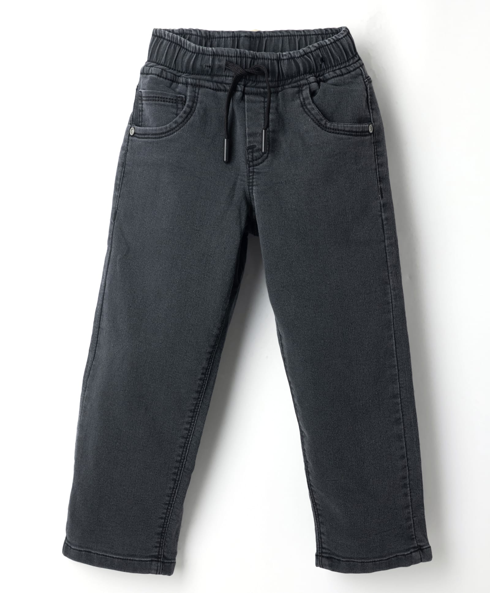 Olio Kids Denim Woven Full Length Solid Color Jeans Leaves - Black-picture-28