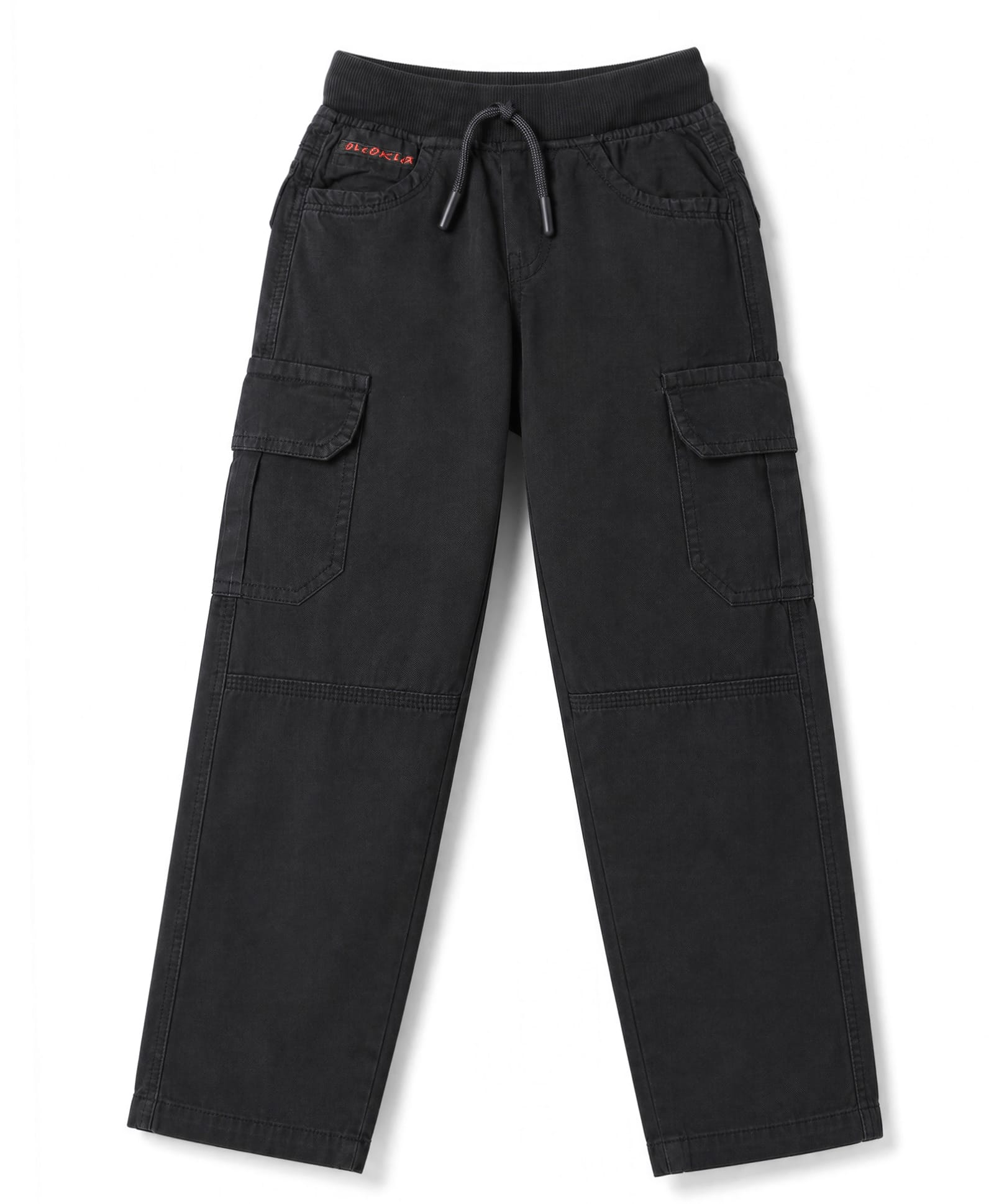 Olio Kids Cotton Woven Full Length Solid Pants With Cargo Pockets - Black-picture-22