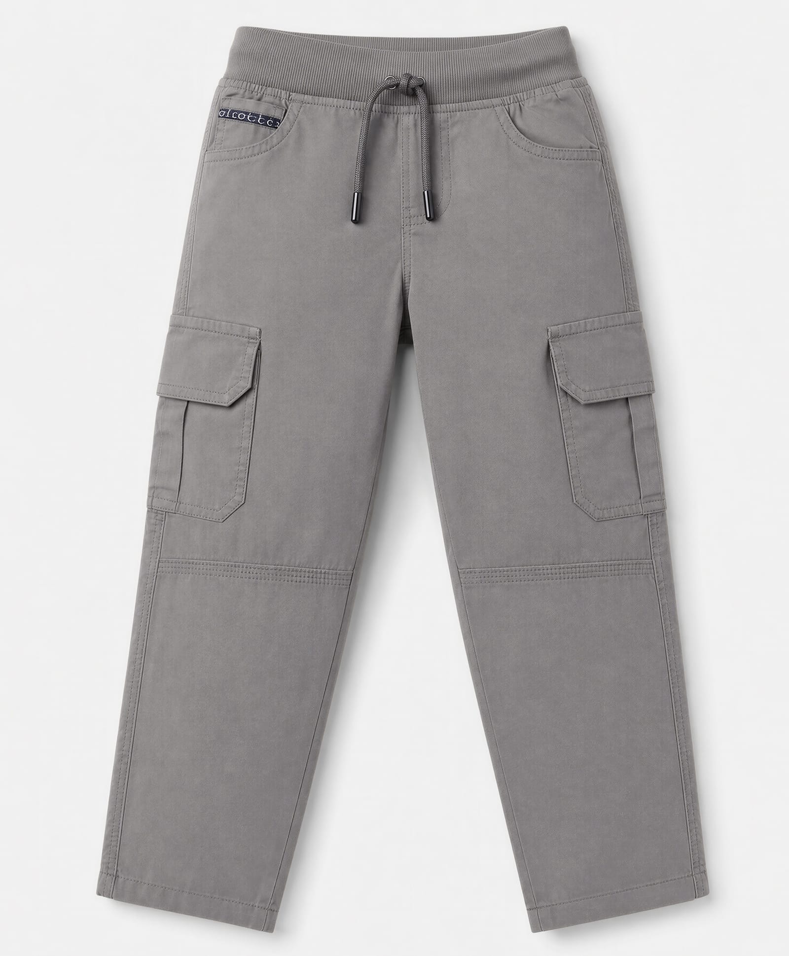 Olio Kids Cotton Woven Full Length Solid Pants With Cargo Pockets - Grey-picture-14