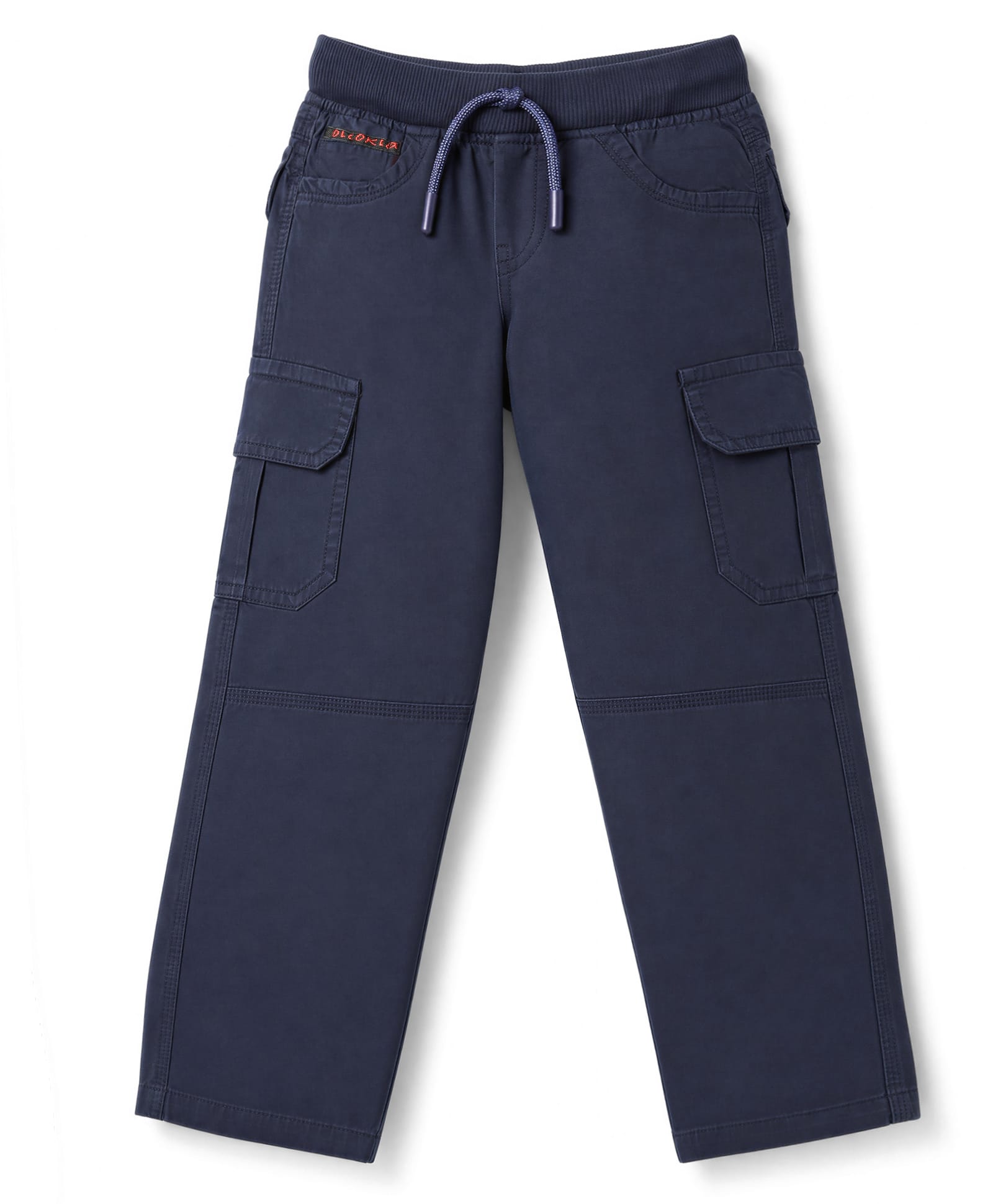 Olio Kids Cotton Woven Full Length Solid Pants With Cargo Pockets - Navy Blue-picture-25