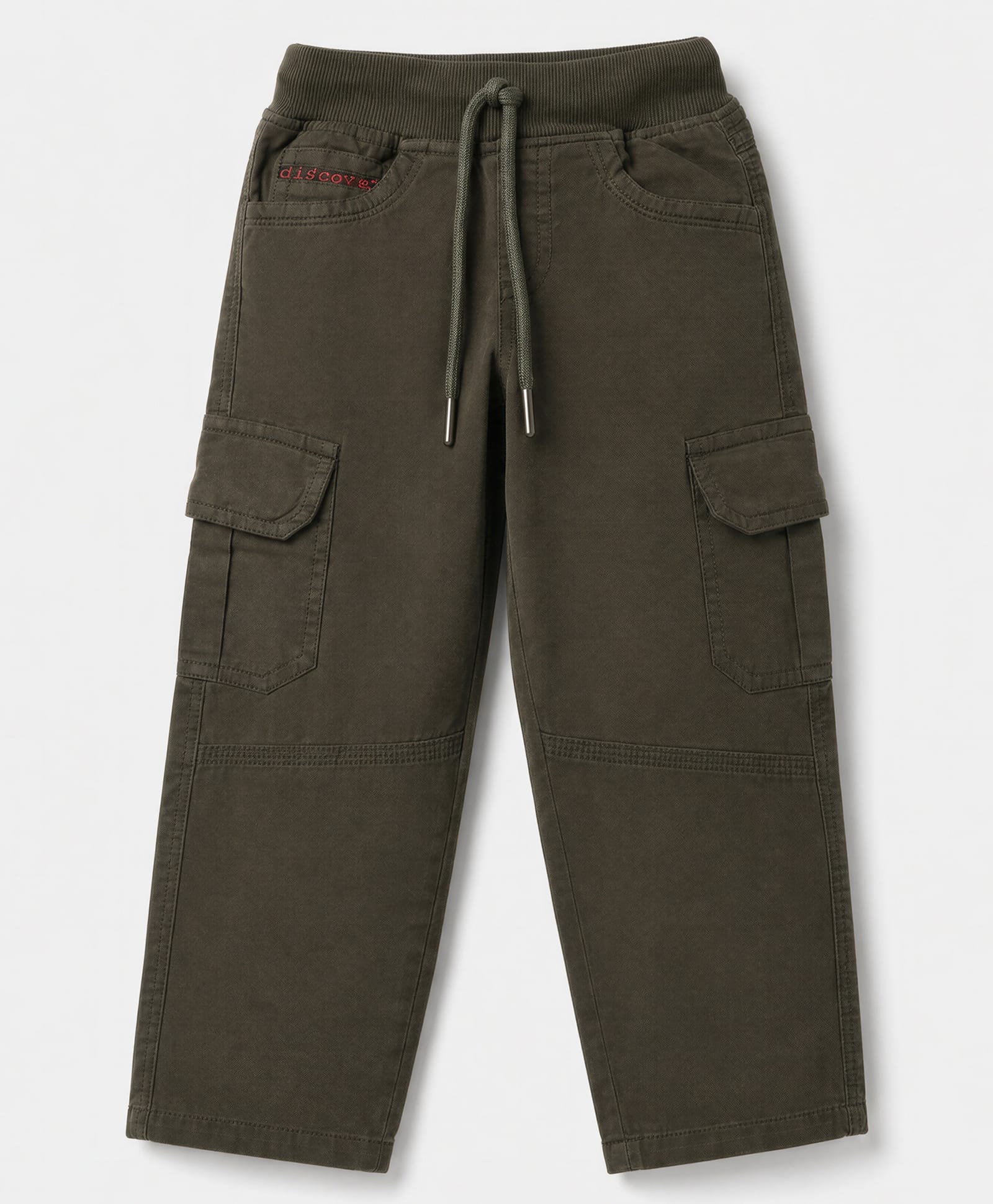 Olio Kids Cotton Woven Full Length Solid Pants With Cargo Pockets - Olive Green-picture-14