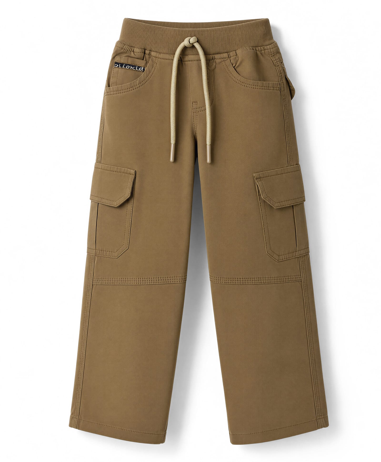 Olio Kids Cotton Woven Full Length Solid Pants With Cargo Pockets - Brown-picture-21