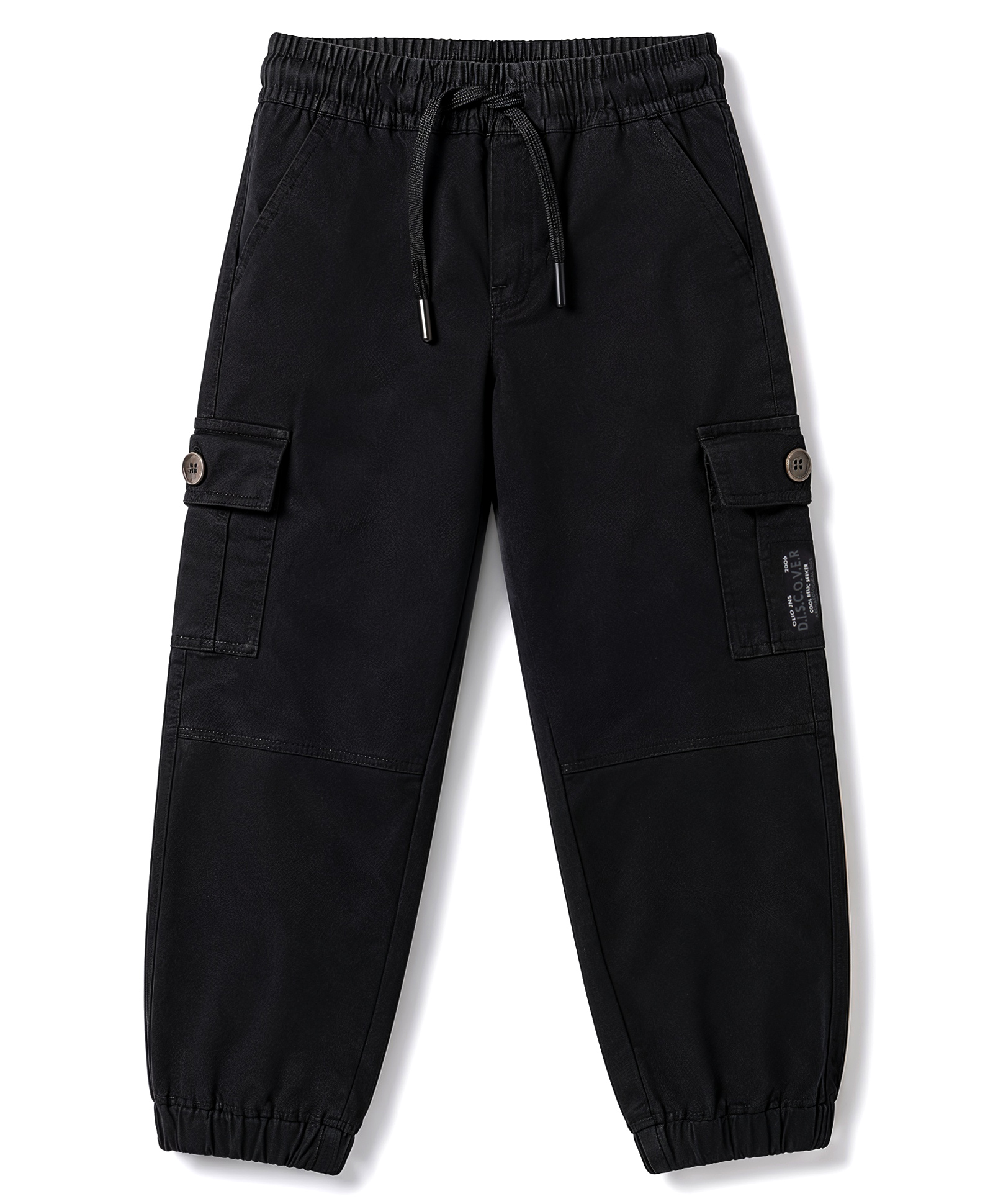 Olio Kids Cotton Woven Full Length Text Printed Trouser With Cargo Pocket - Black-picture-28