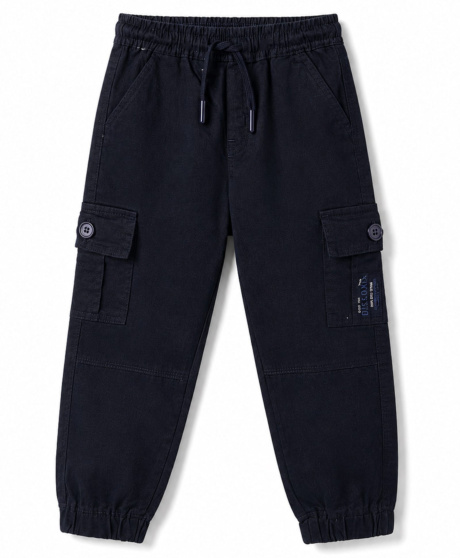 Olio Kids Cotton Woven Full Length Text Printed Trouser With Cargo Pocket - Navy Blue-picture-35