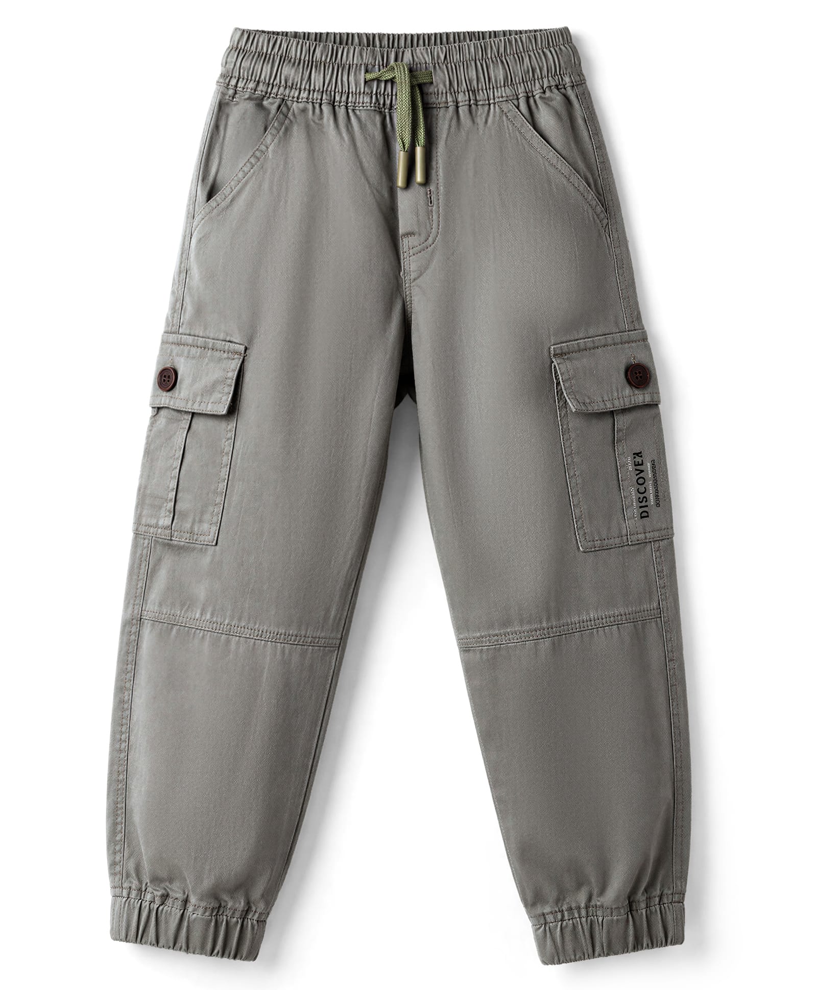 Olio Kids Cotton Woven Full Length Text Printed Trouser With Cargo Pocket - Grey-picture-27