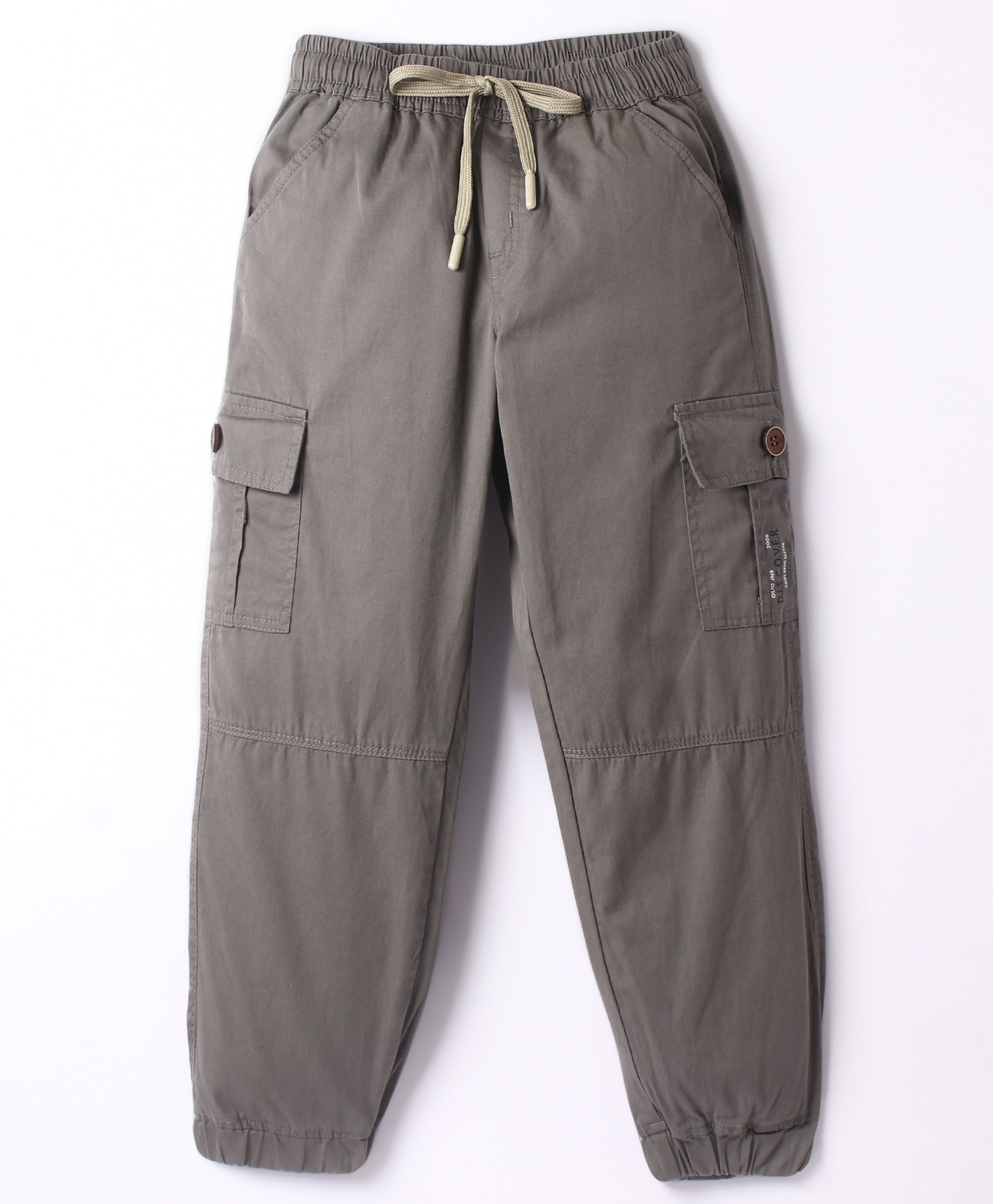 Olio Kids Cotton Woven Full Length Text Printed Trouser With Cargo Pocket - Light Grey-picture-32
