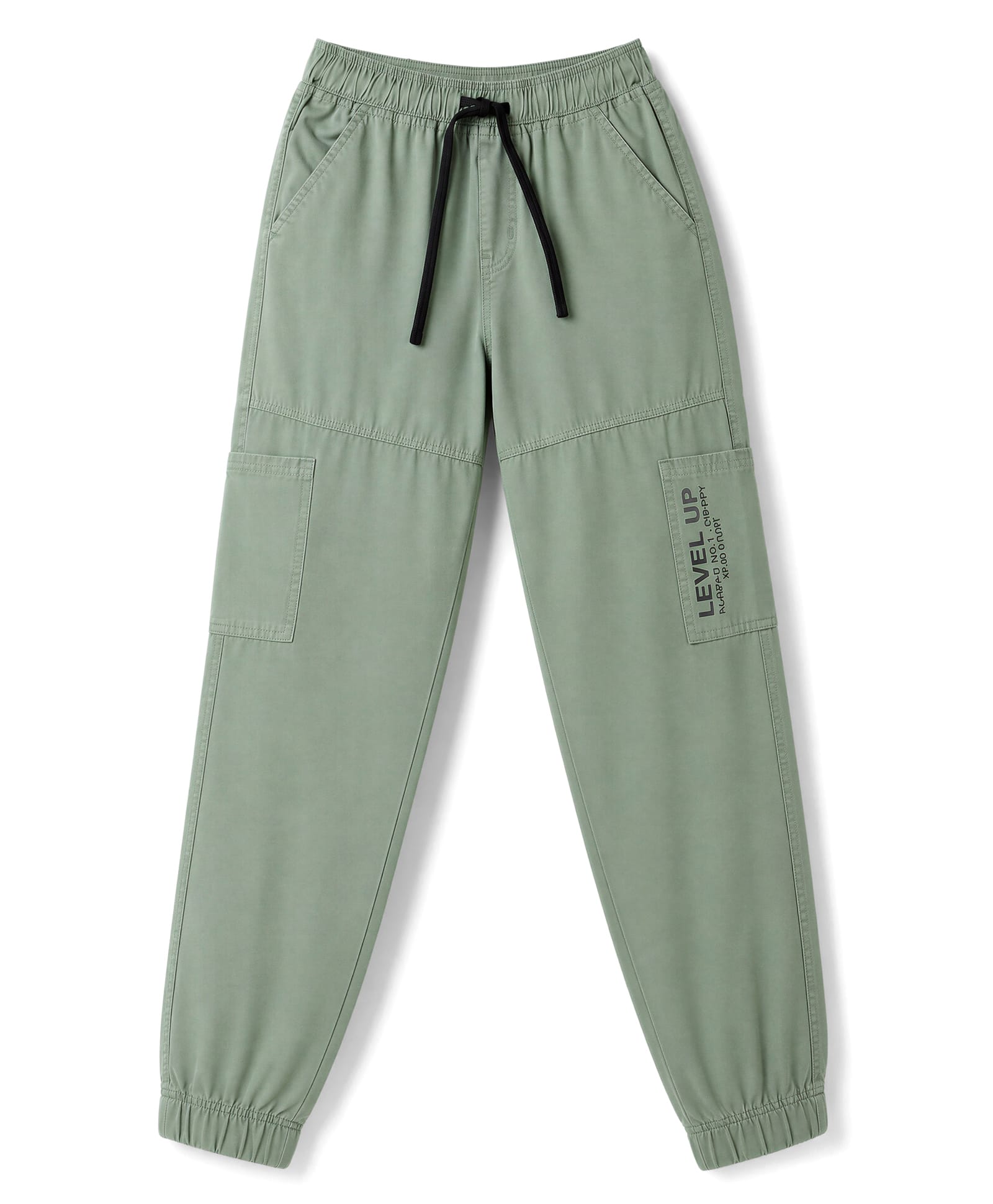 Olio Kids Cotton Woven Full Length Pants With Text Printed Cargo Pocket - Olive Green-picture-14