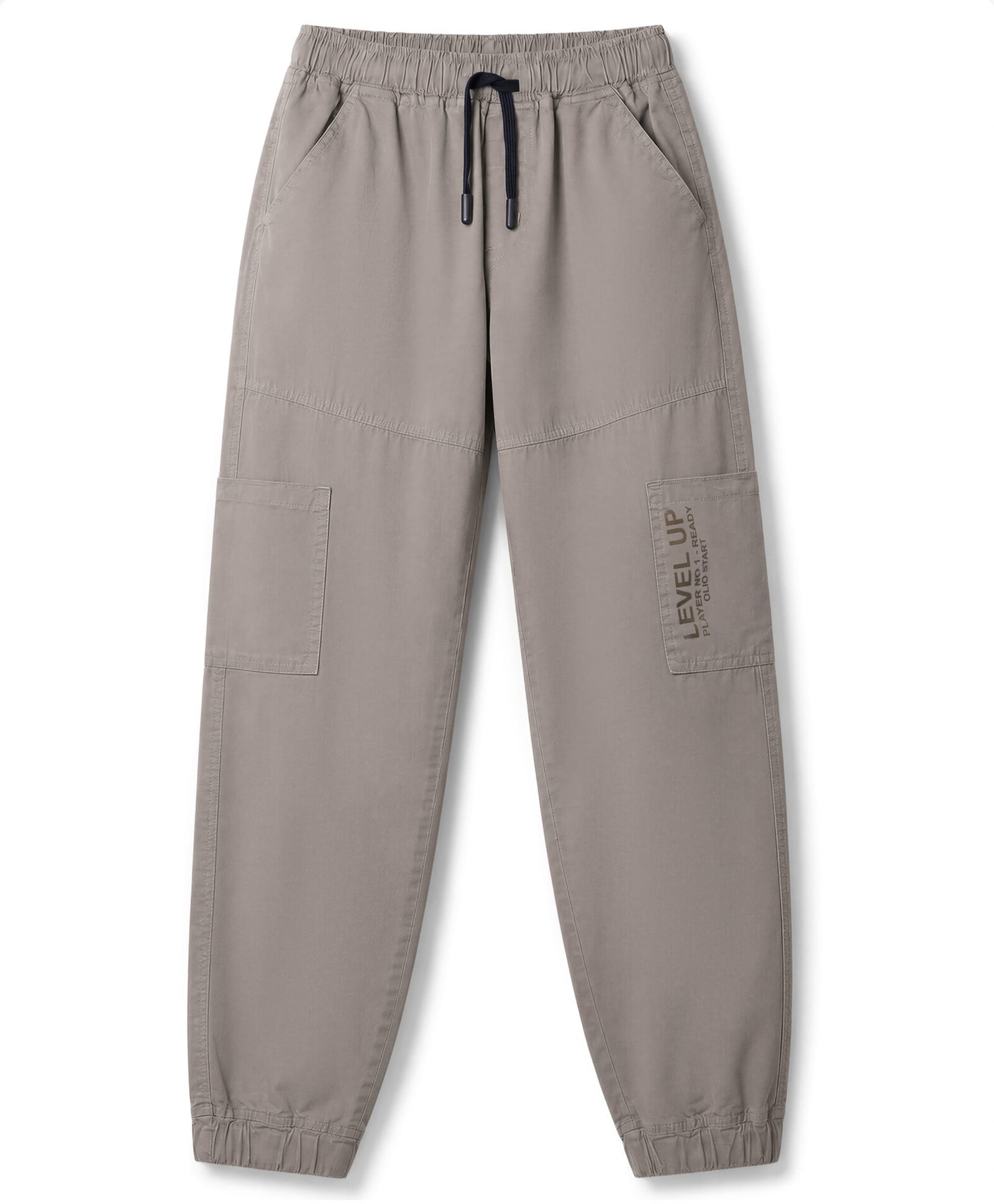Olio Kids Cotton Woven Full Length Pants With Text Printed Cargo Pockets - Grey-picture-24