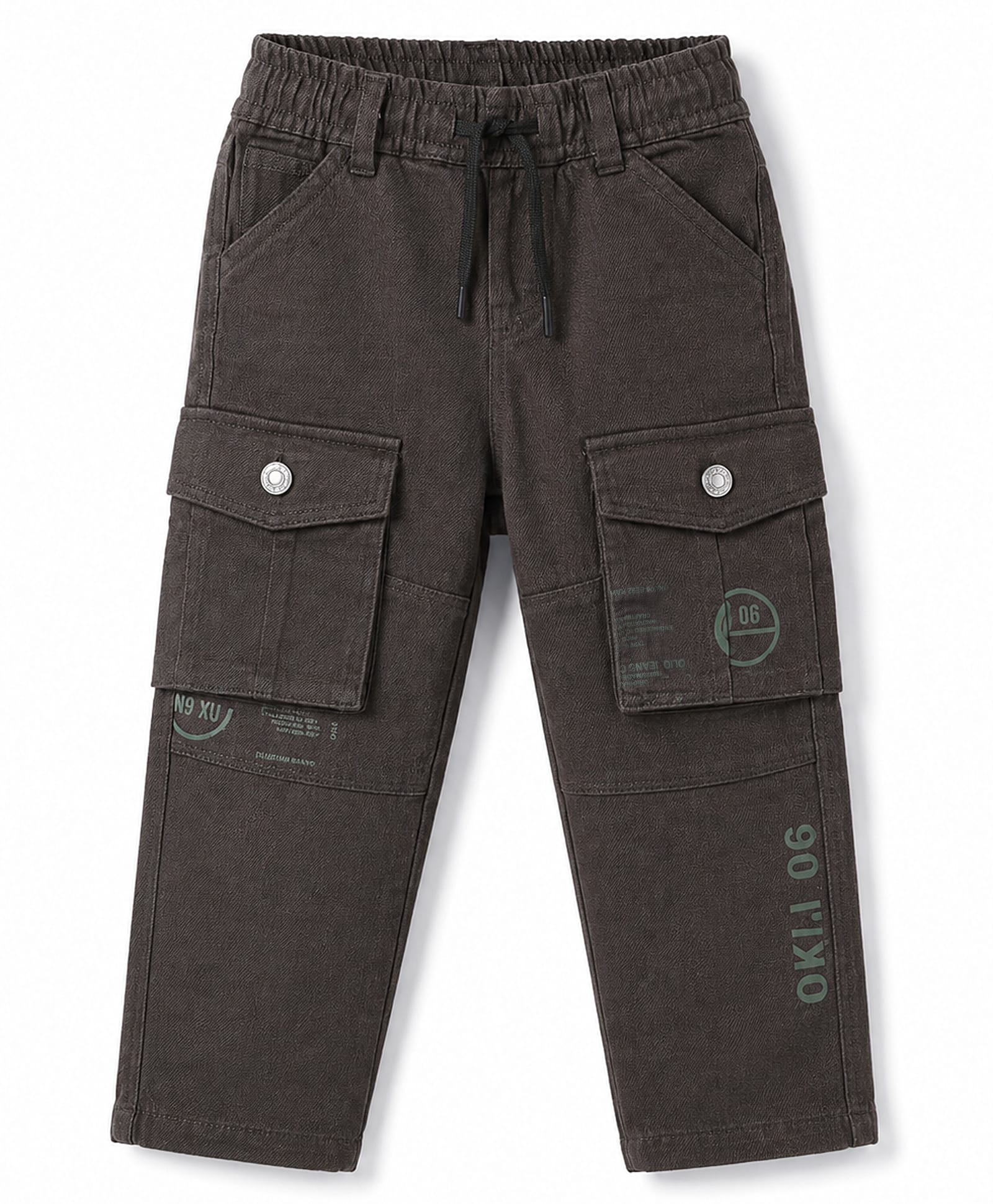 Olio Kids Cotton Woven Full Length Trouser With Text Print & Front Pockets - Olive Green-picture-25