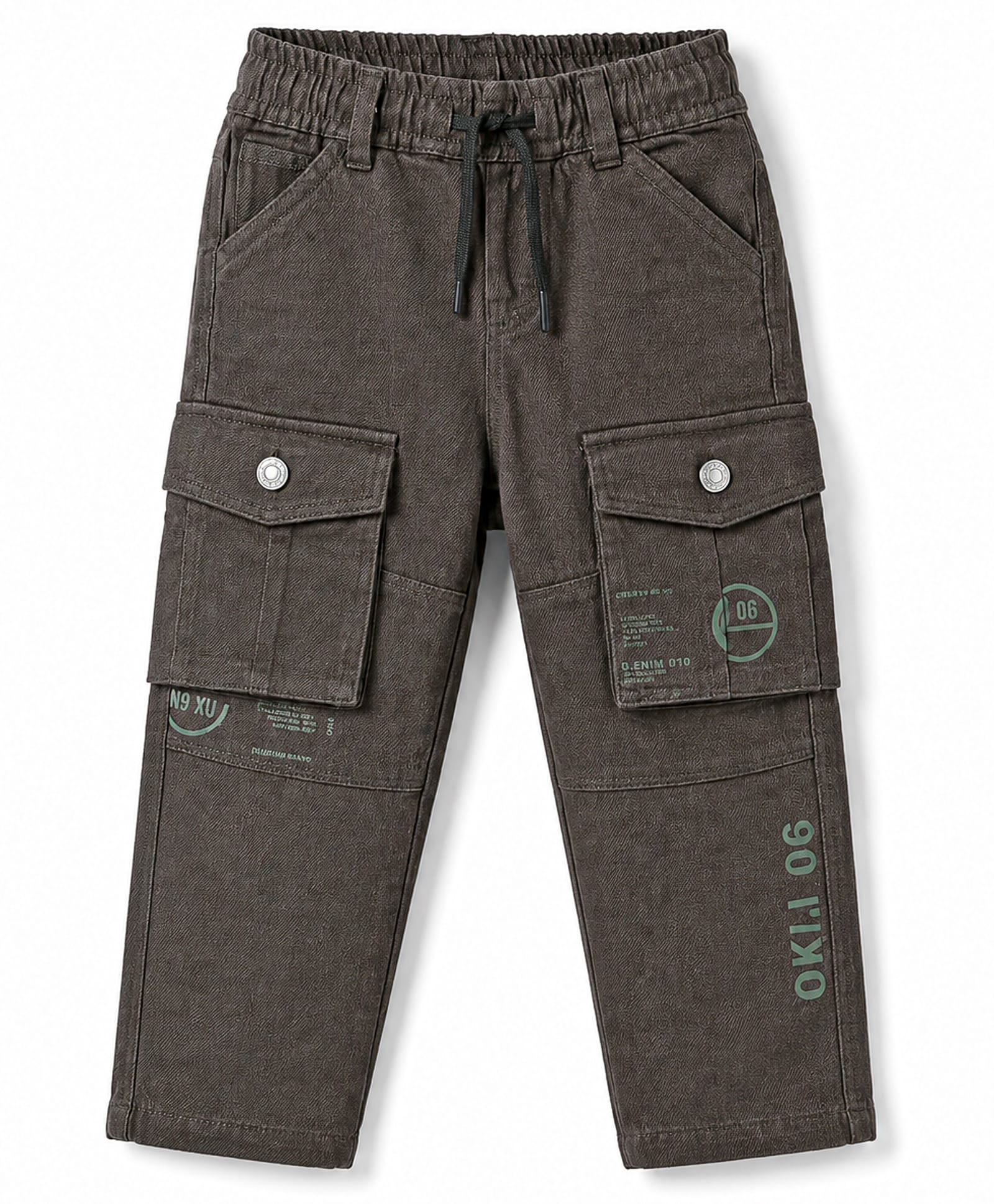 Olio Kids Cotton Woven Full Length Text Printed Trouser With Front Pockets - Olive Green-picture-17