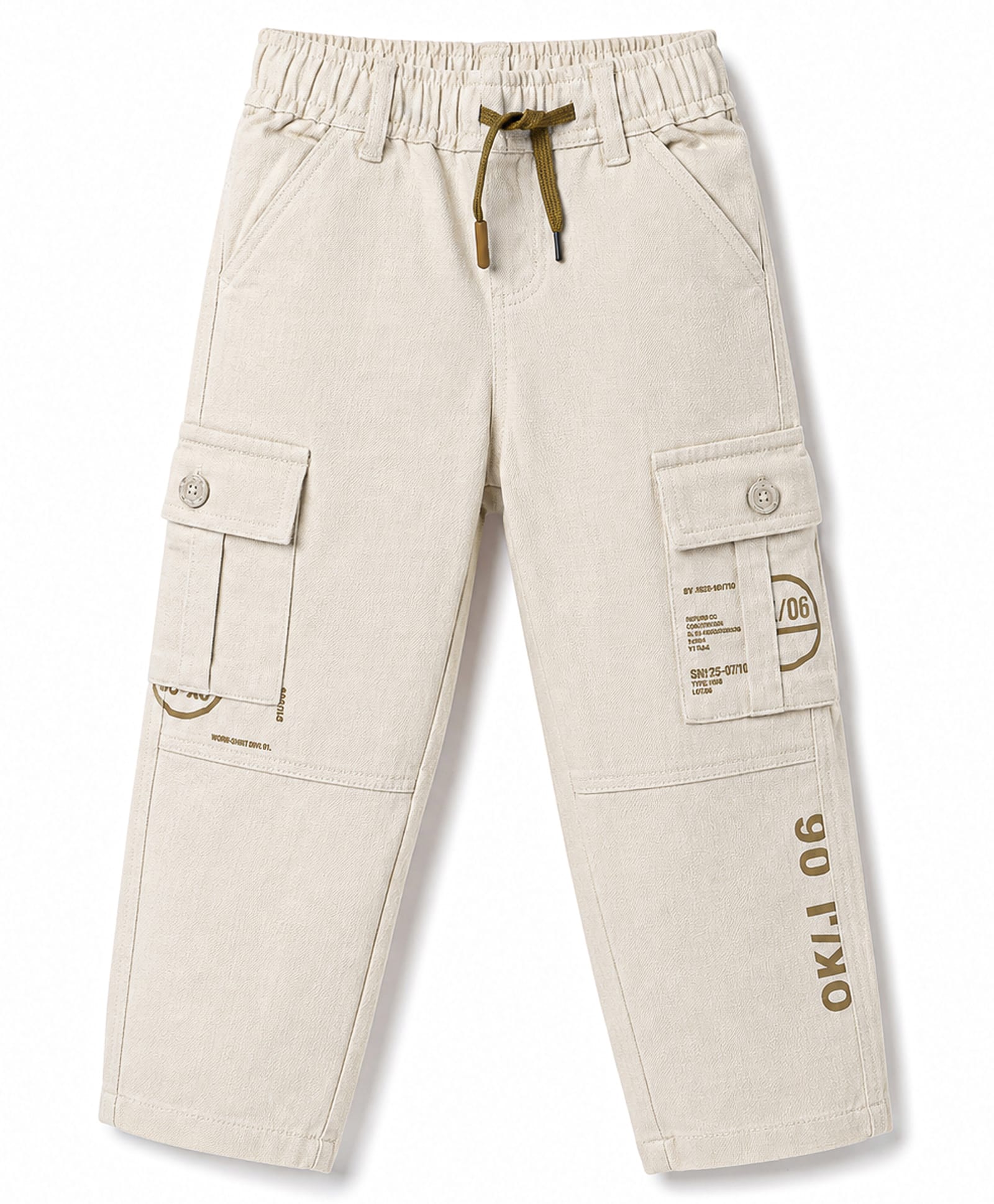 Olio Kids Cotton Woven Full Length Trouser With Text Print & Front Pockets - Khaki-picture-32