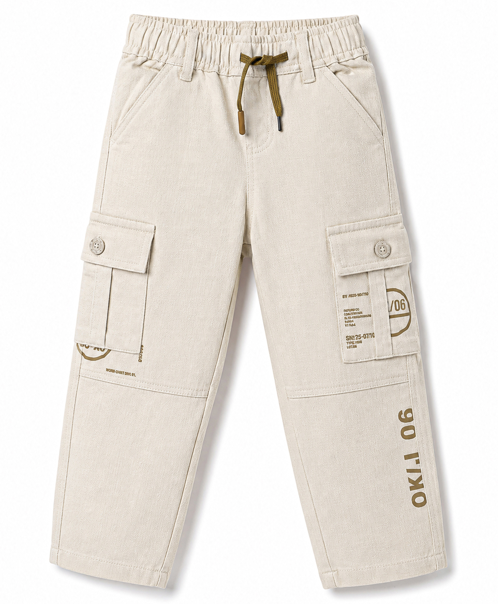 Olio Kids Cotton Woven Full Length Text Printed Trouser With Front Pockets - Khaki-picture-18