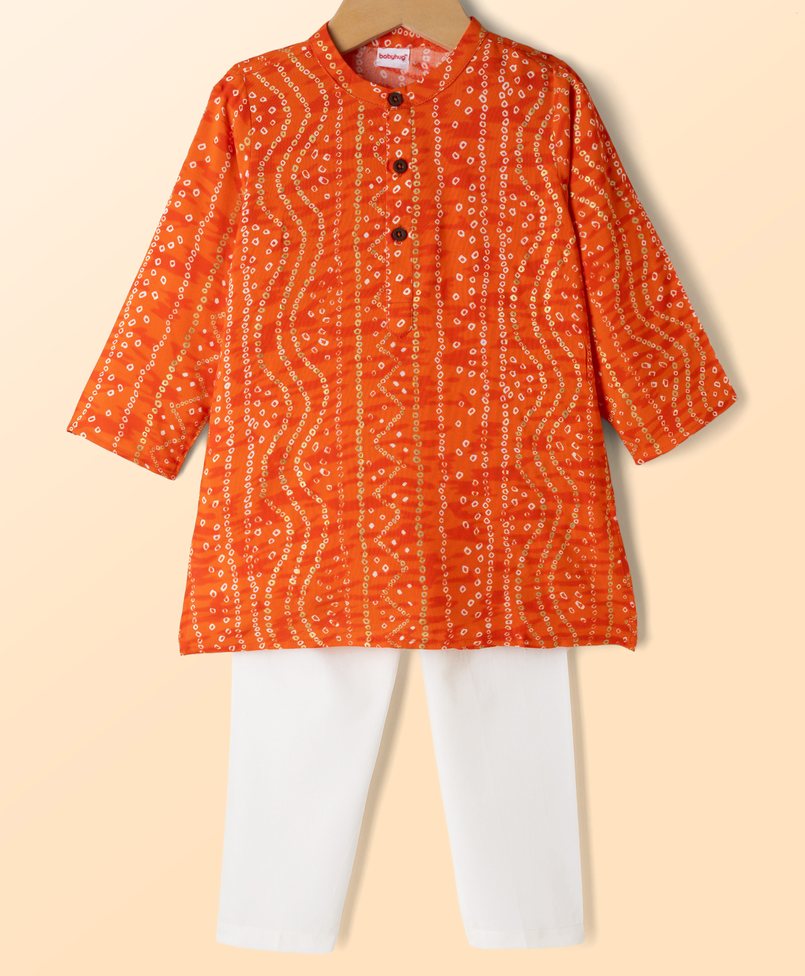 Babyhug Cambric Woven Full Sleeves Bandhani Printed Kurta Pajama Set - Orange-image-49