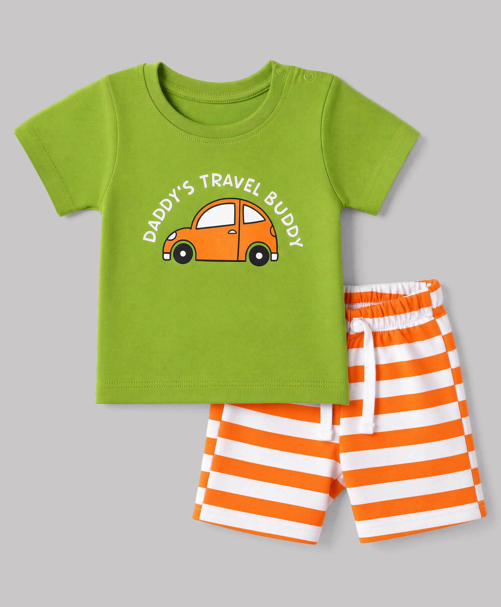Doodle Poodle 100% Cotton Single Jersey Knit Half Sleeves Co-Ords T-Shirt & Short Night Suit with Car Print - Green-picture-20