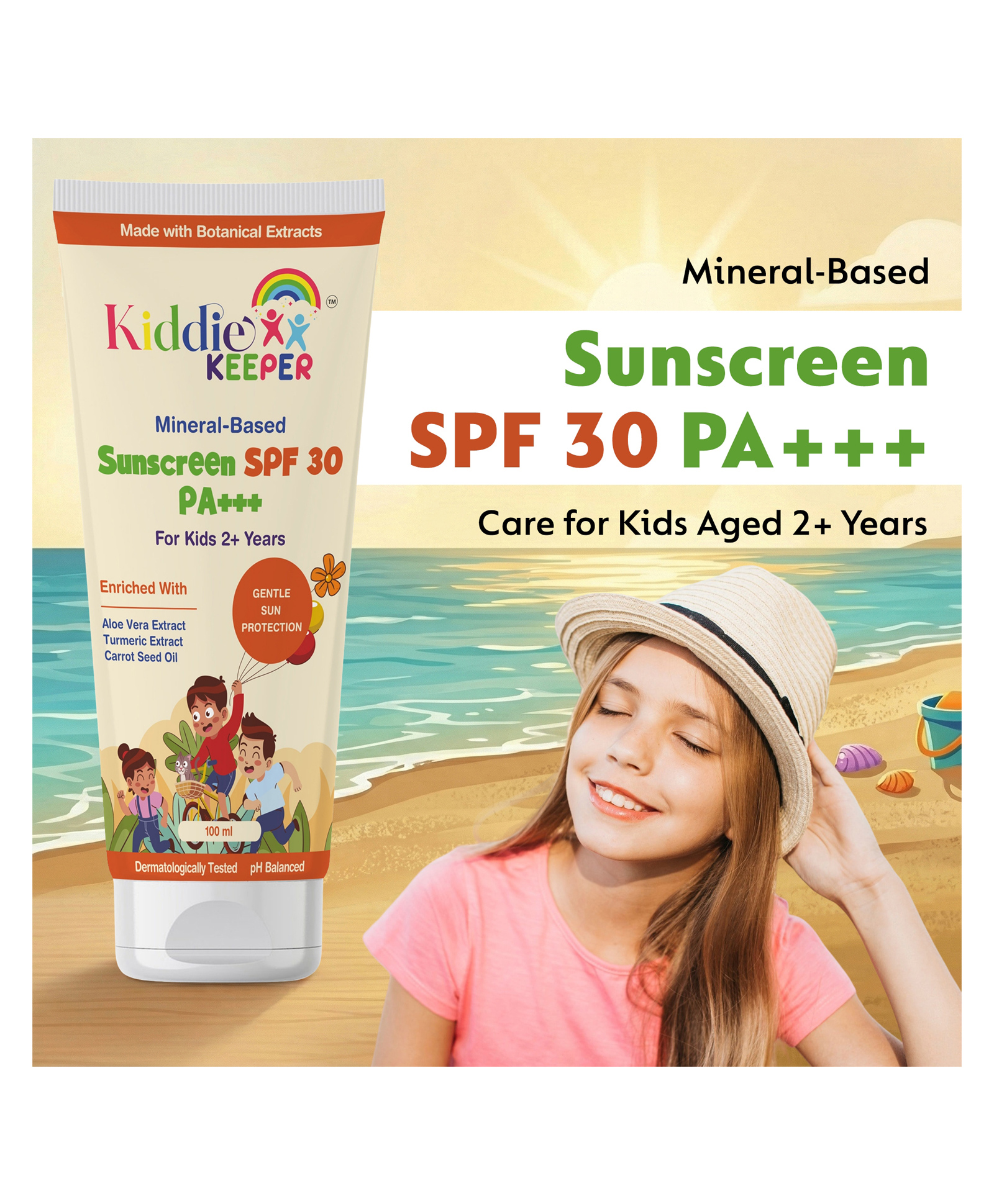 Kiddie Keeper Mineral-Based Sunscreen SPF 30 PA+++ for Kids Aged 2+ Years | Gentle UV Protection with Botanical Extracts | No White Cast | Lightweight Formula-image-27