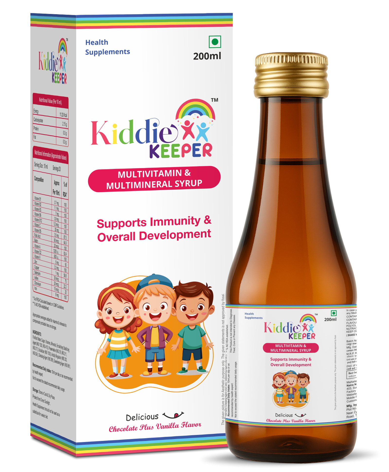 Kiddie Keeper Multivitamin & Multimineral Syrup Supports Immunity & Overall Development Health Supplement for Kid's Chocolate Plus Vanilla Flavour 200 ml-image-42