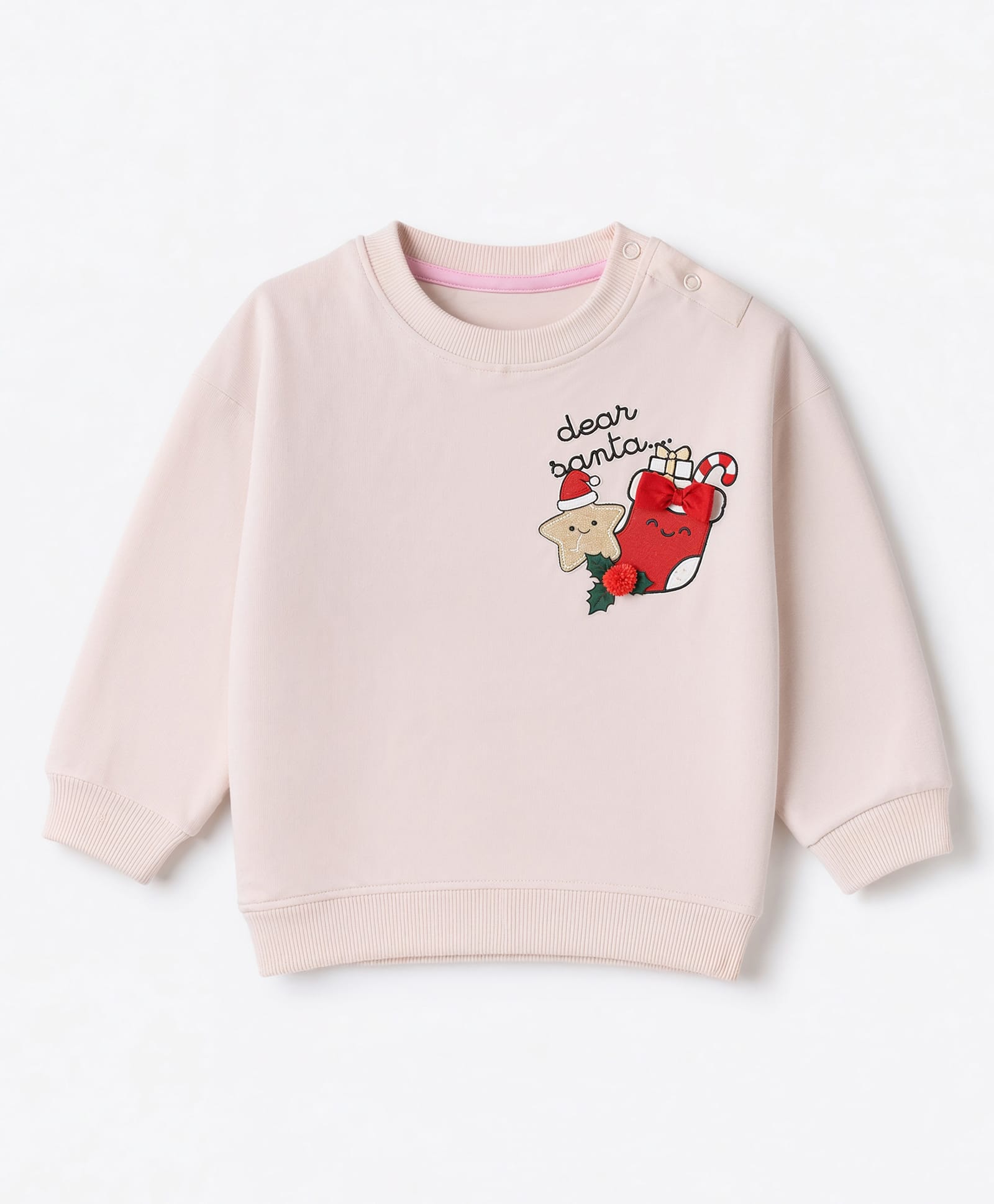 Bonfino Cotton Fleece Knit Oversized Sweatshirt with Full Sleeves and Christmas Theme Print - Pink-picture-38