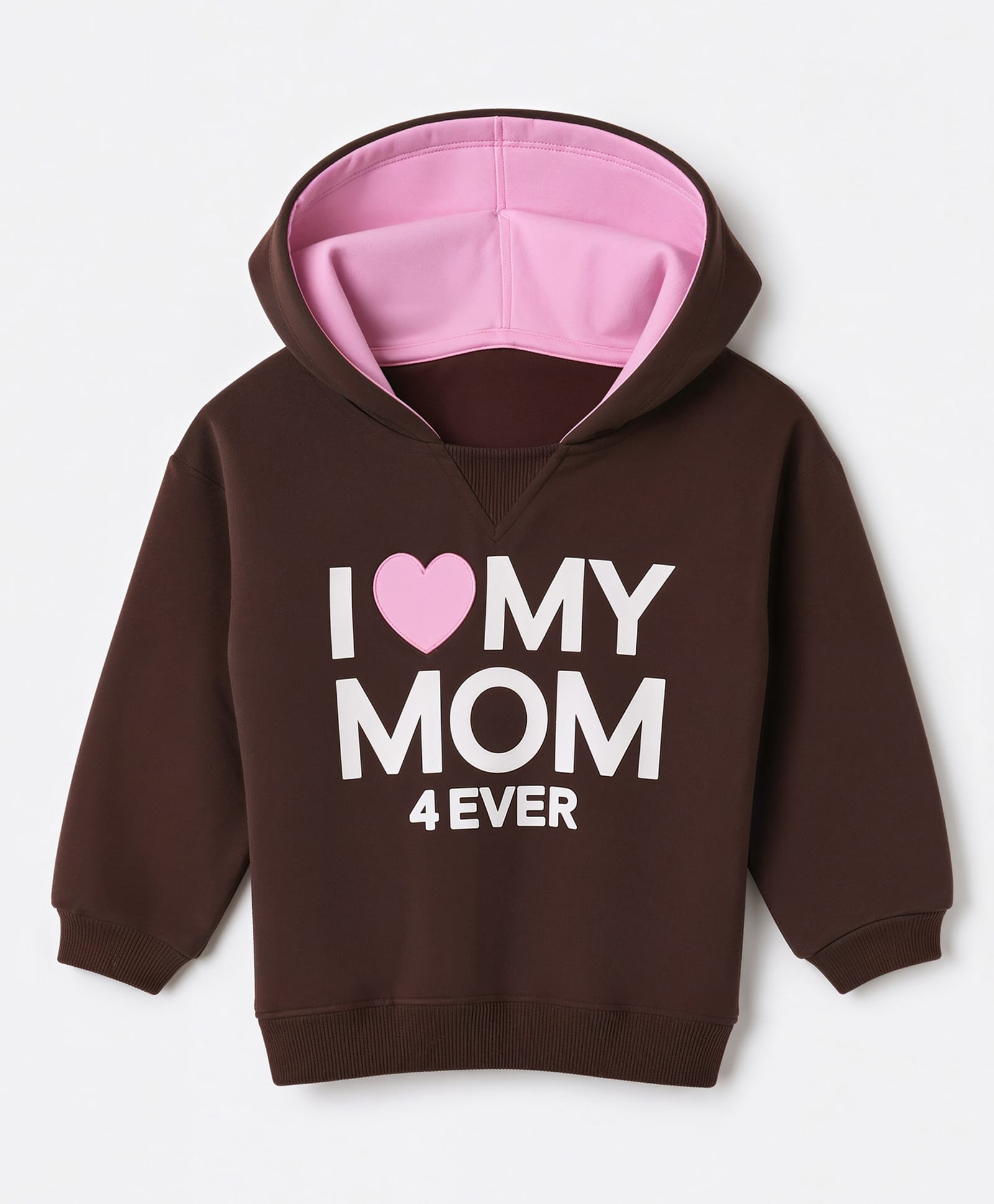 Bonfino Cotton Fleece Knit Oversized Hoodie with Full Sleeves and I Love My Mom Text Print - Brown-picture-39