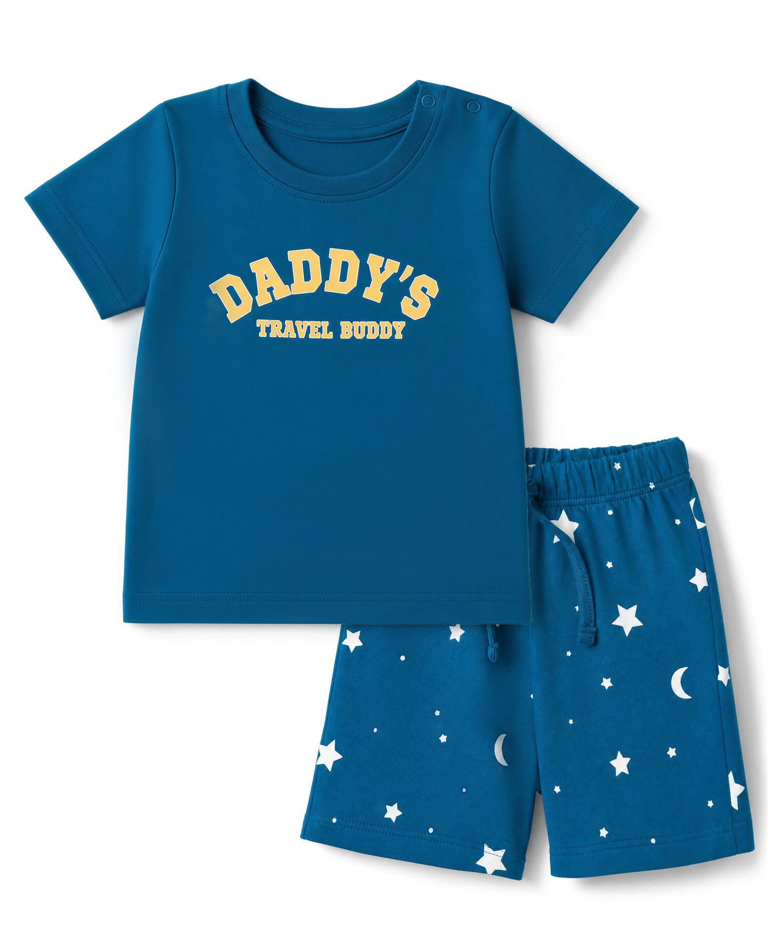 Doodle Poodle 100% Cotton Single Jersey Knit Half Sleeves T-shirt & Shorts Night Suit With Text & Star Print - Teal Blue-image-38