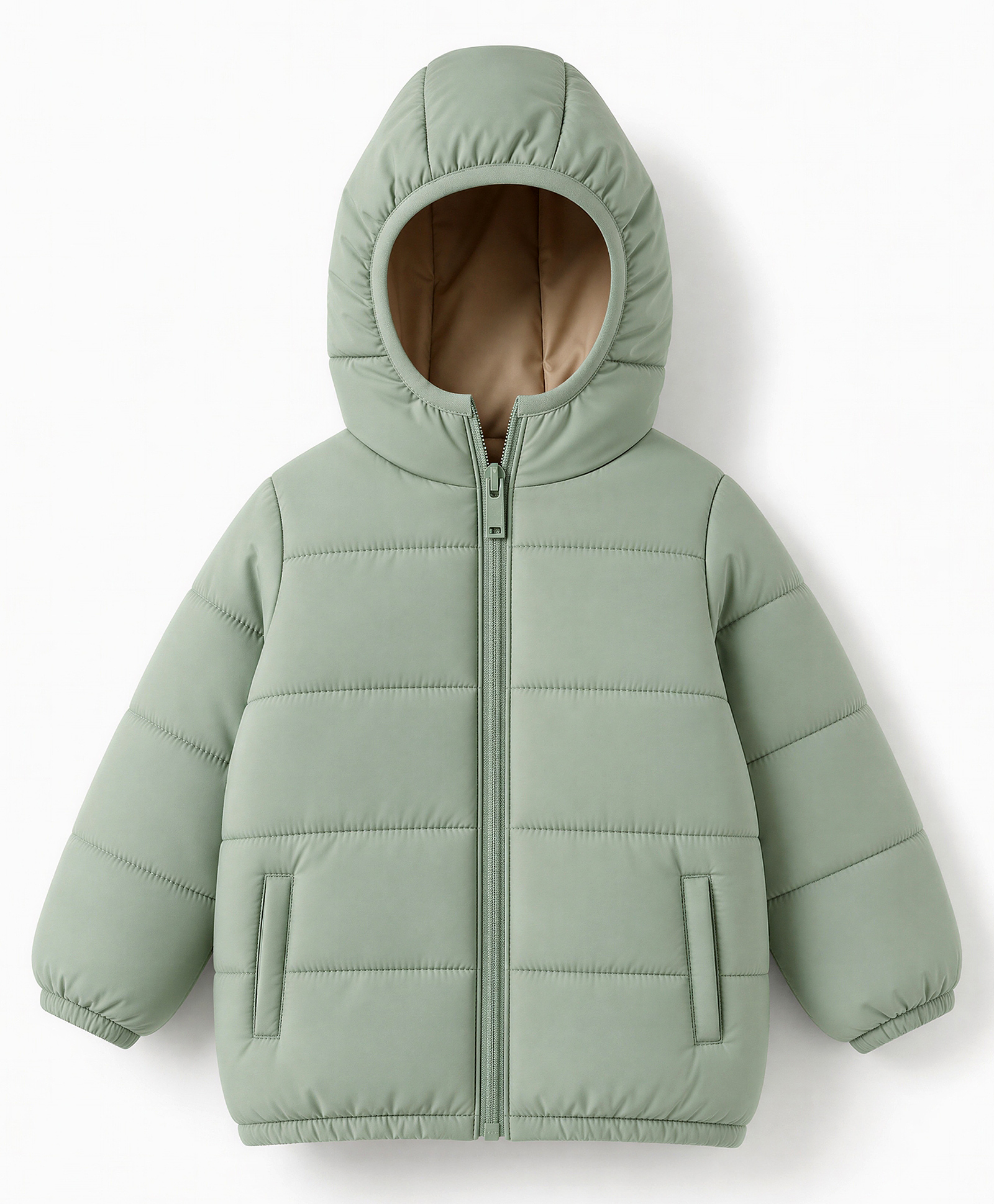 Babyoye Woven Full Sleeves Solid Colour Reversible Hooded Padded Jacket - Light Green & Cream-picture-10