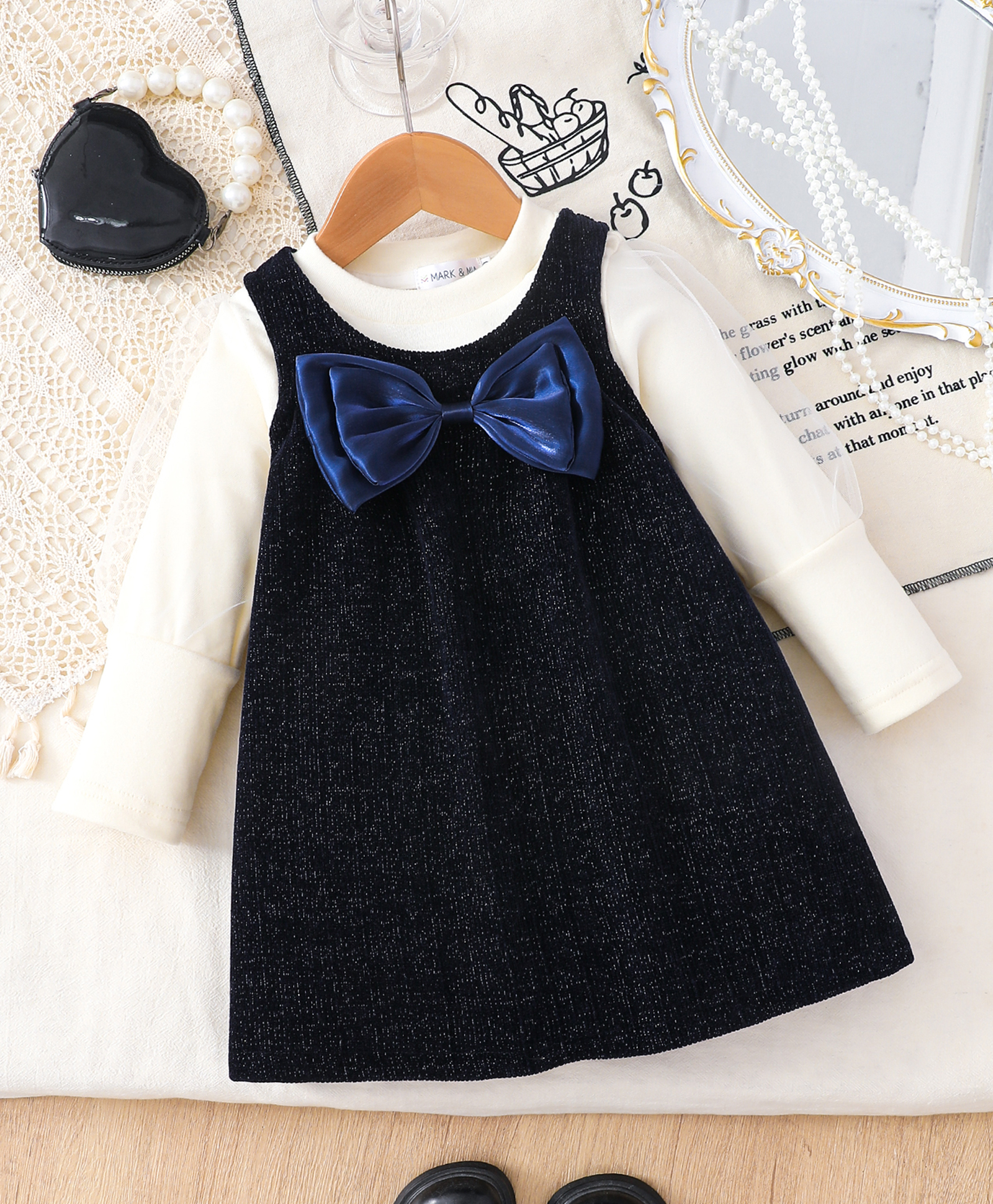 Mark & Mia Full Sleeves Party Dress With Bow Applique - Navy Blue-image-20