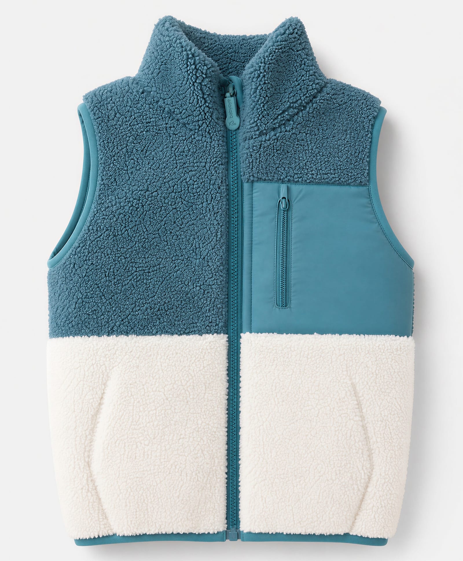 Babyoye Woven Sherpa 280 GSM Polyfill 180GSM Micro Filllining Fleece Jacket With Sleeveless and Color Block - Green-picture-21